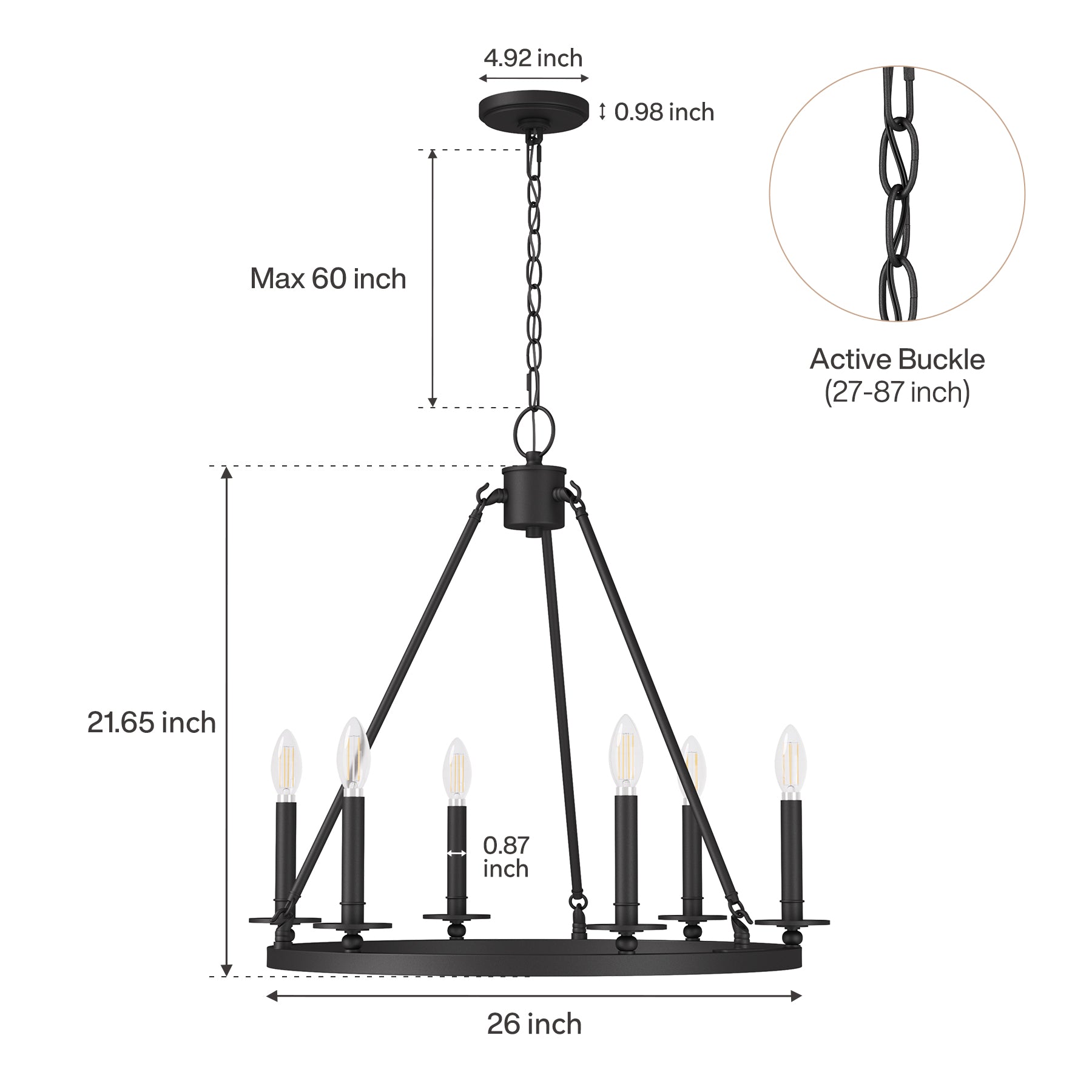 26" Ceiling Light Fixture, 6-Lights Wagon Wheel Chandelier for Farmhouse