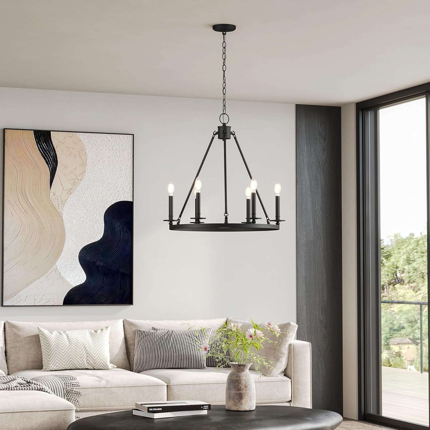 26" Ceiling Light Fixture, 6-Lights Wagon Wheel Chandelier for Farmhouse