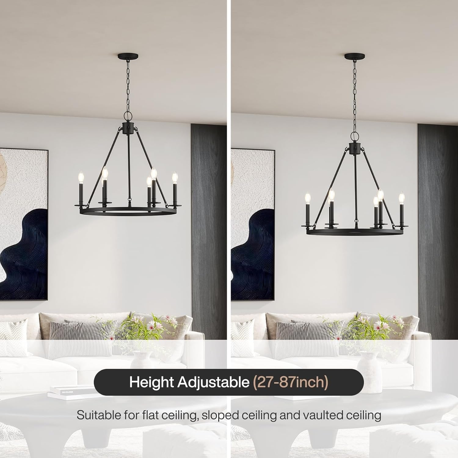 26" Ceiling Light Fixture, 6-Lights Wagon Wheel Chandelier for Farmhouse