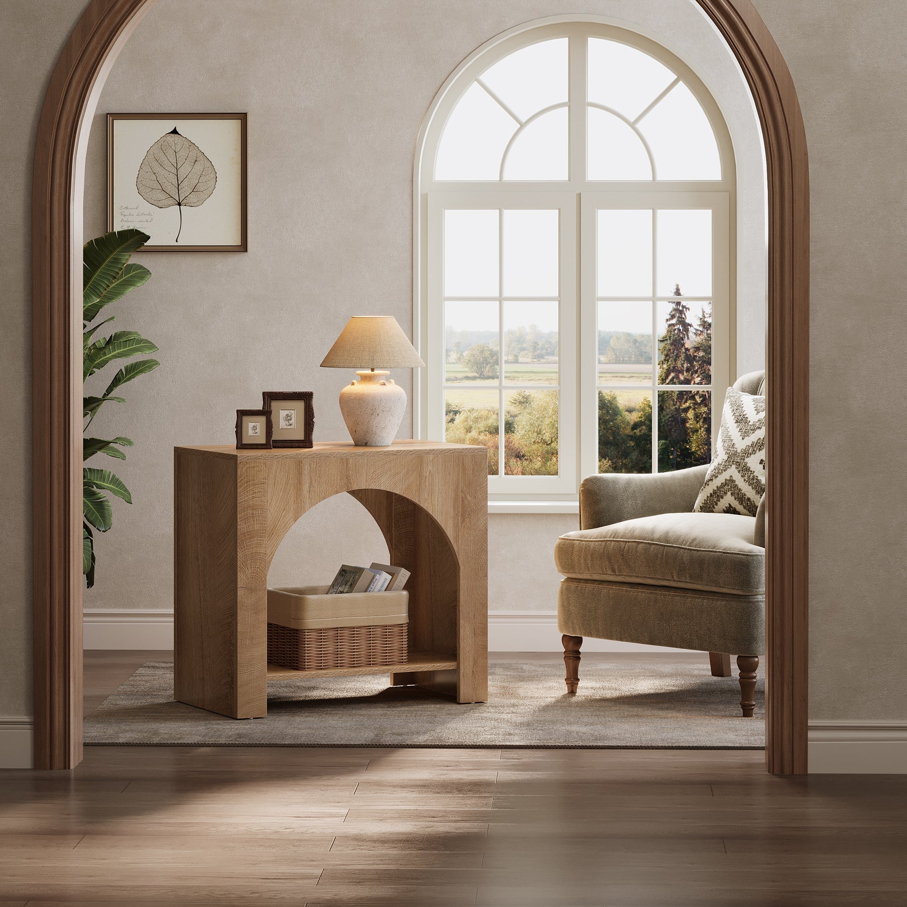 27" End Table, 2 Tier Square Side Table with Storage Shelf Tribesigns