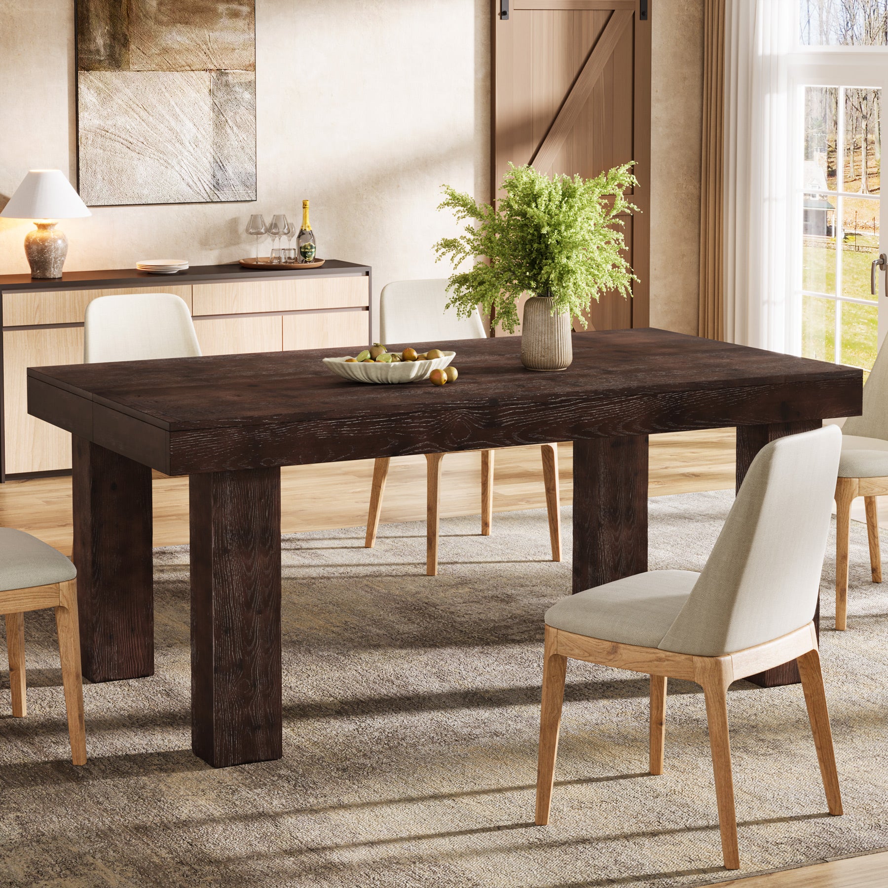 63" Solid Wood Dining Table, Farmhouse Kitchen Table with Heavy Duty Legs for 4-6