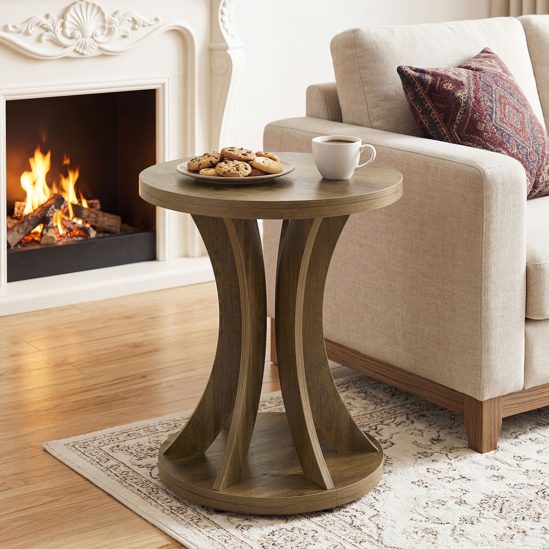 Tribesigns 17.71" Round Side Table, Farmhouse Curved End Table