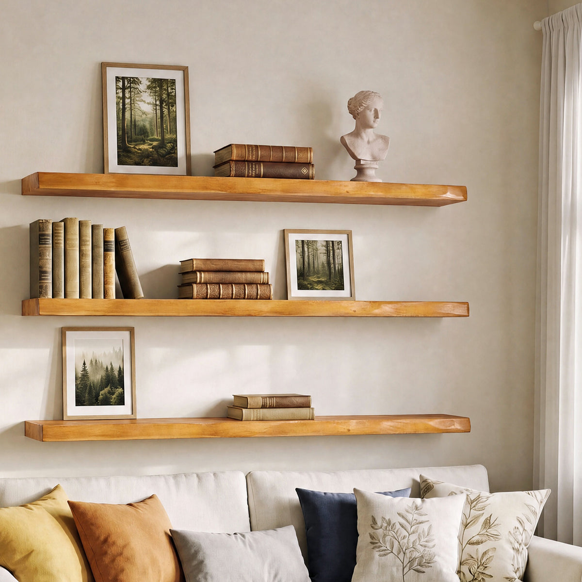 47.2" Floating Shelves for Wall Set of 3, Solid Wood Live Edge Wall Shelves