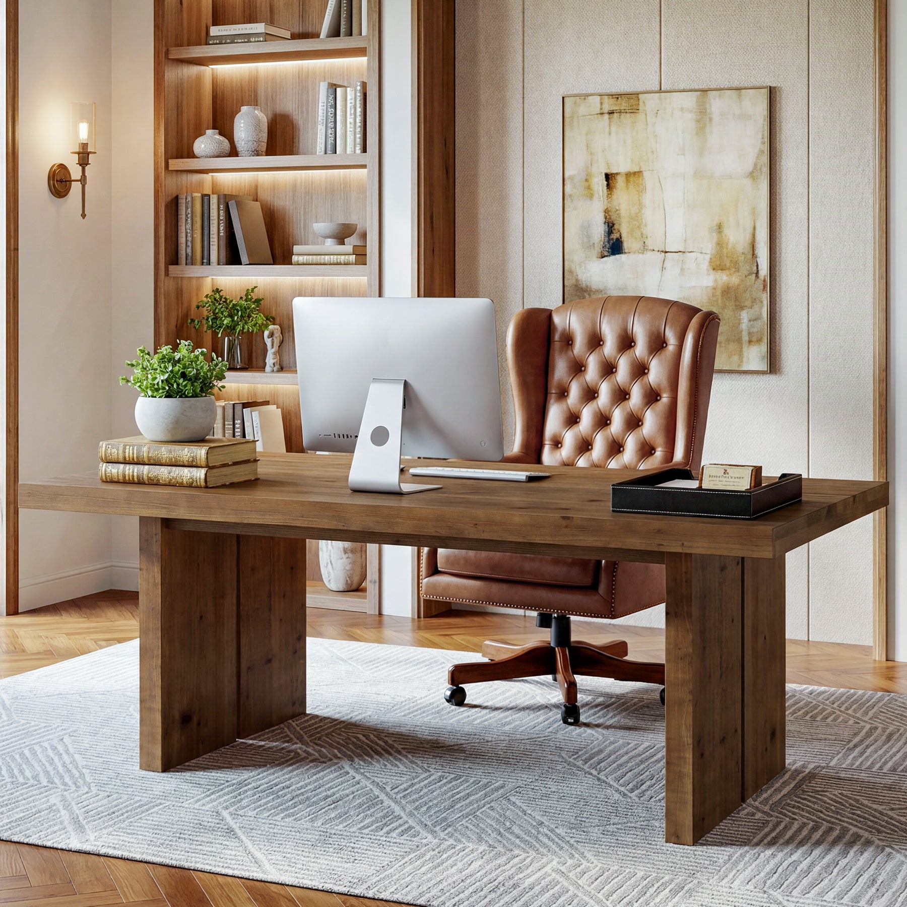 Tribesigns 63" Solid Wood Desk, Farmhouse Executive Computer Desk for Home Office