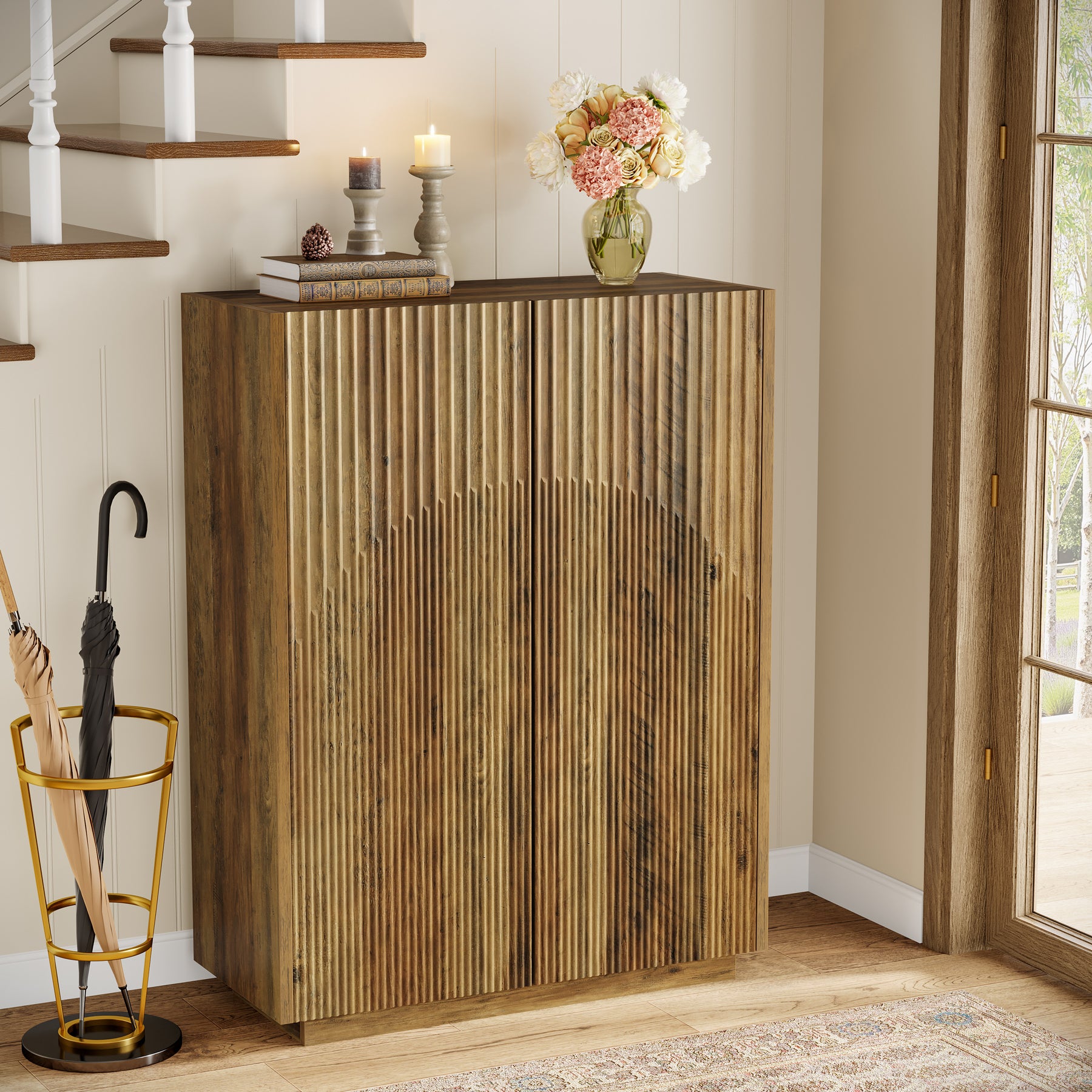 7-Tier Shoe Cabinet, 24 Pairs Shoe Storage Organizer with Fluted Doors