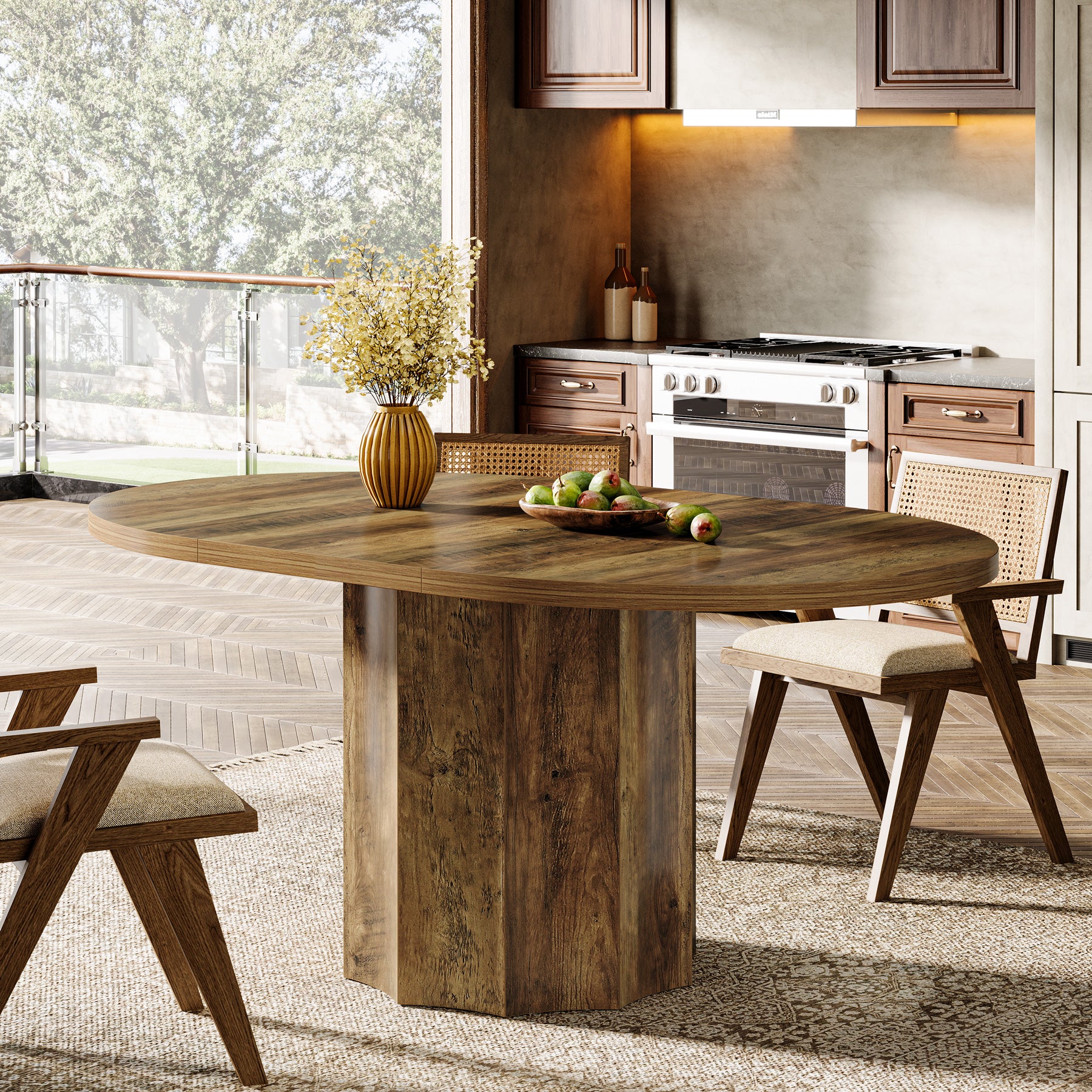 Oval Dining Table for 4-6 People, 55" Kitchen Table with Rounded Edge Tabletop