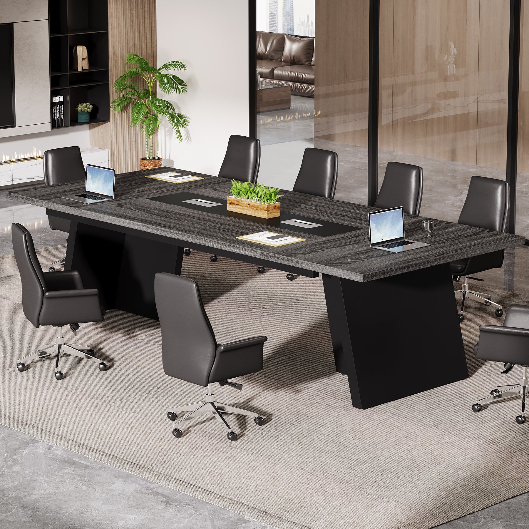 Conference Room Table, 8ft Office Meeting Desk with Cable Management