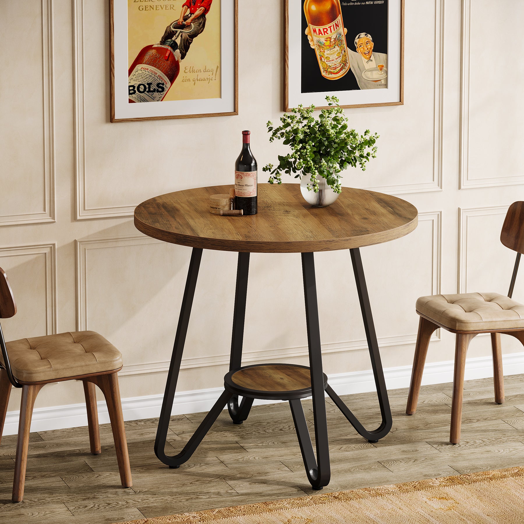 31.5" Round Dining Table, Small Kitchen Table with Open Shelves for 2 Tribesigns