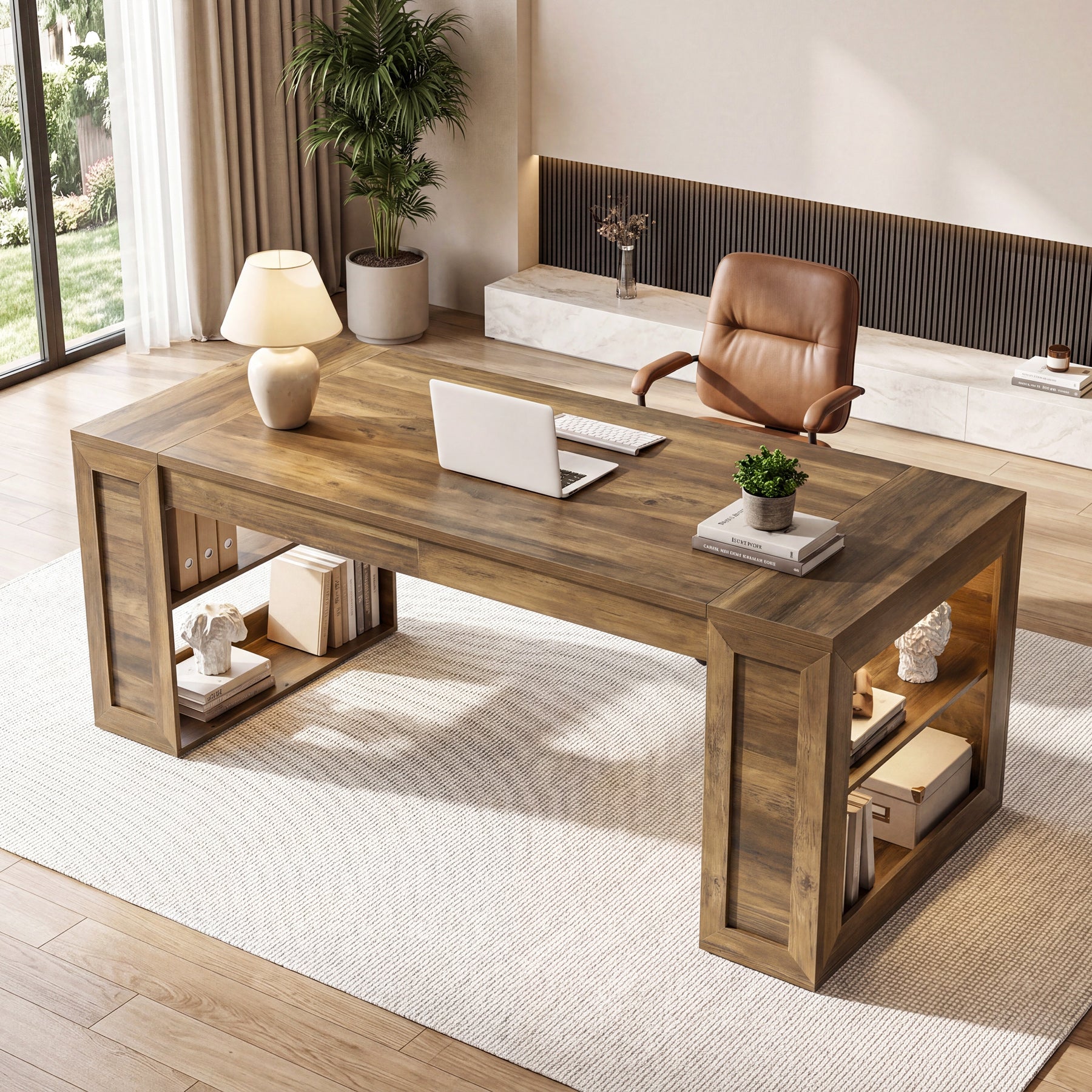 Tribesigns 70.8-Inch Executive Desk, Computer Desk with Shelves for Office