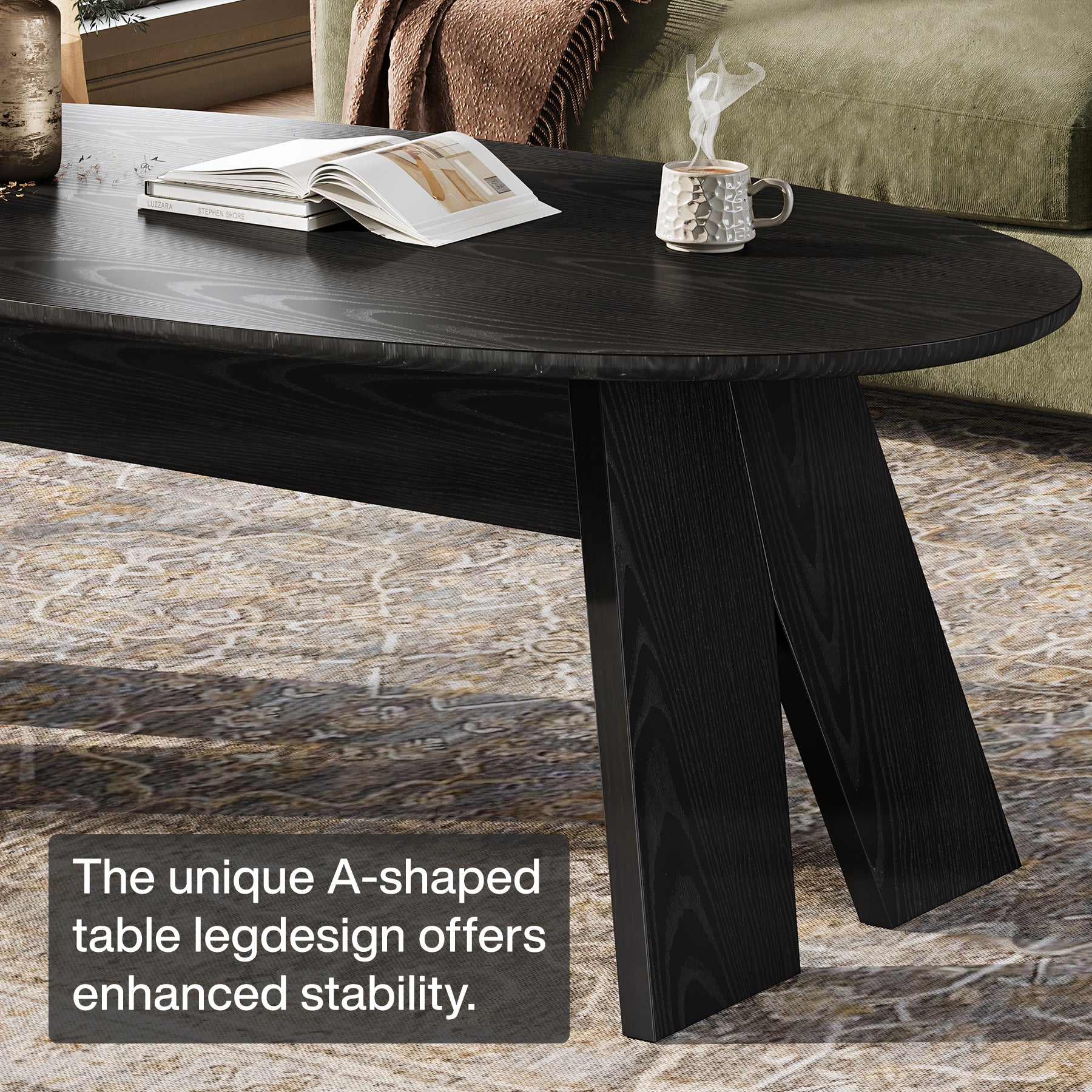 Oval Coffee Table, 47" Modern Center Cocktail Table with Angled Legs