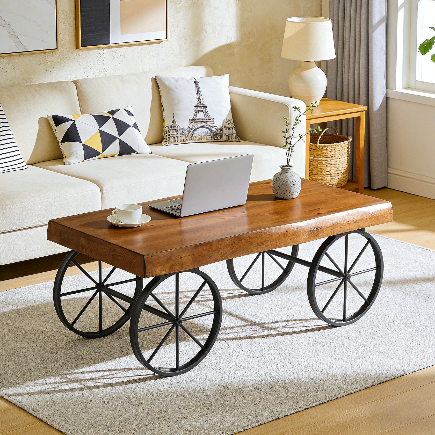 Tribesigns 47.24" Solid Wood Coffee Table, Live Edge Center Table for Living Room