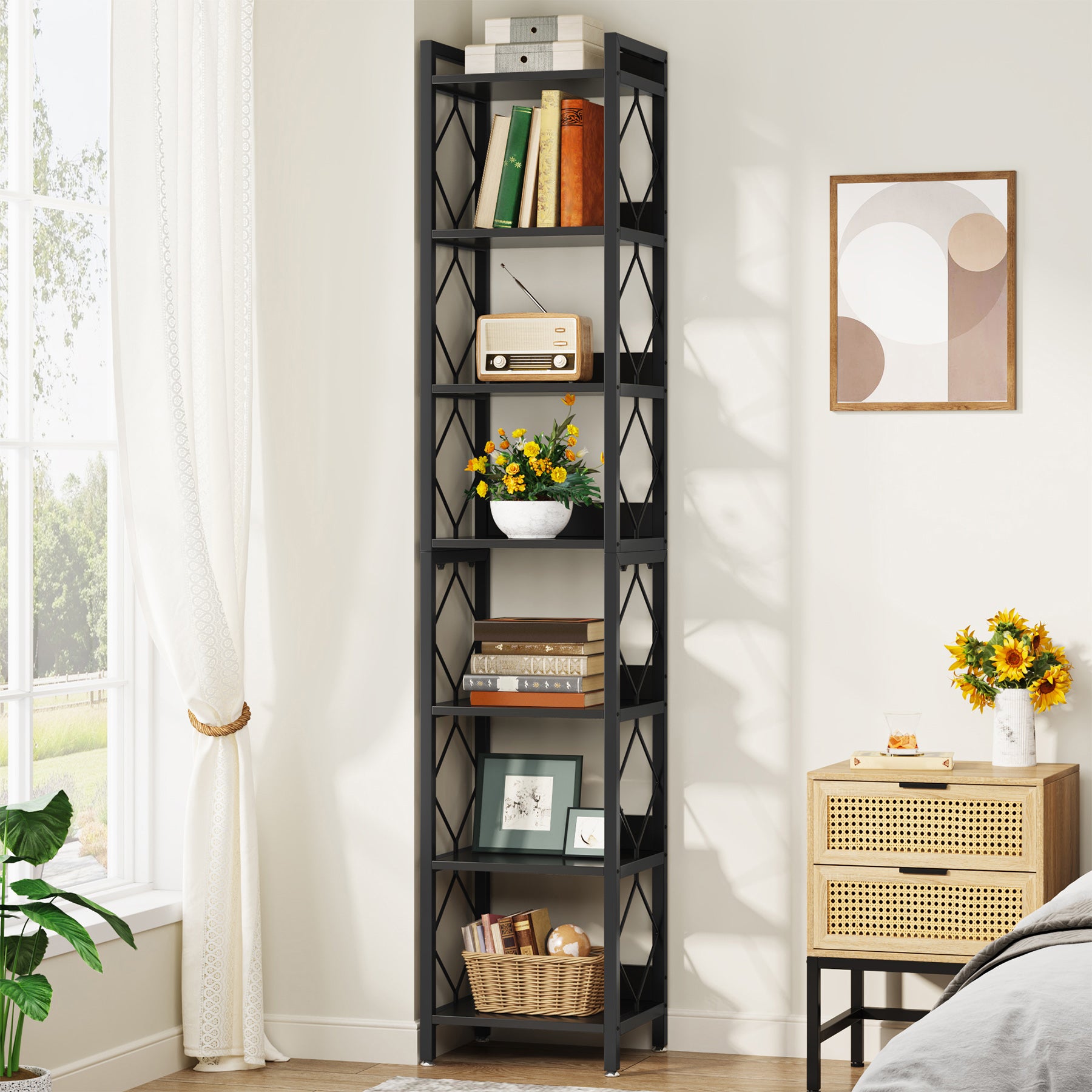 78.7” Tall Narrow Bookshelf, Slim Display Shelf for Home Office & Small Areas
