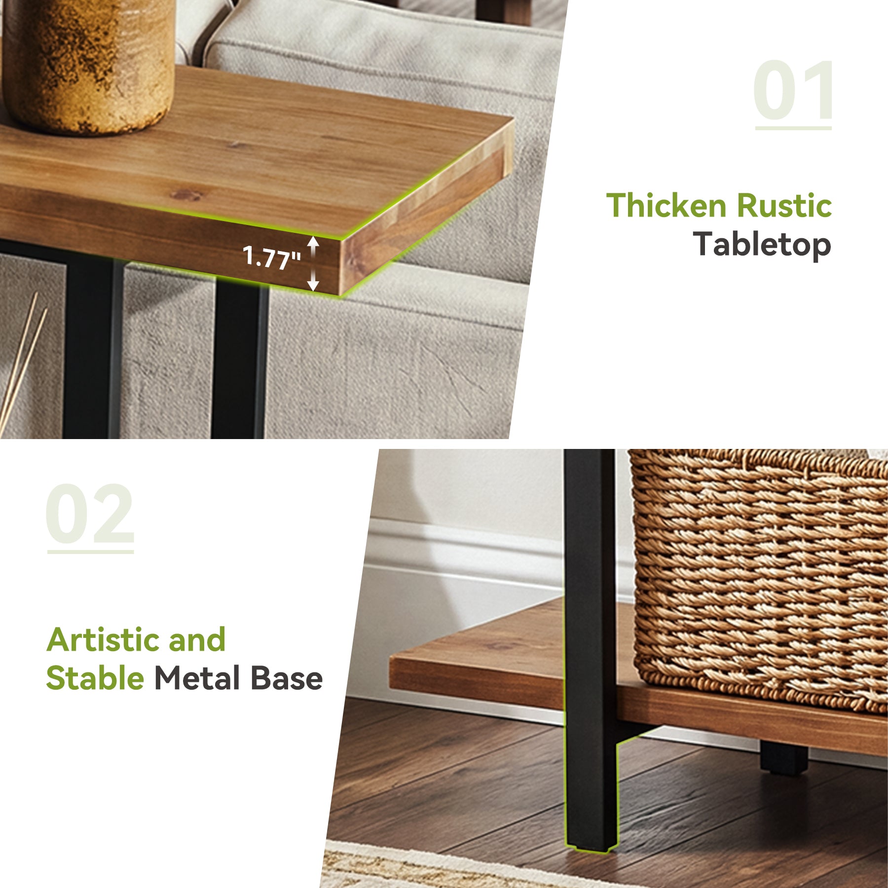 63" Solid Wood Console Table with 3-Tier Storage, Farmhouse Entryway Sofa Table with Metal Frame