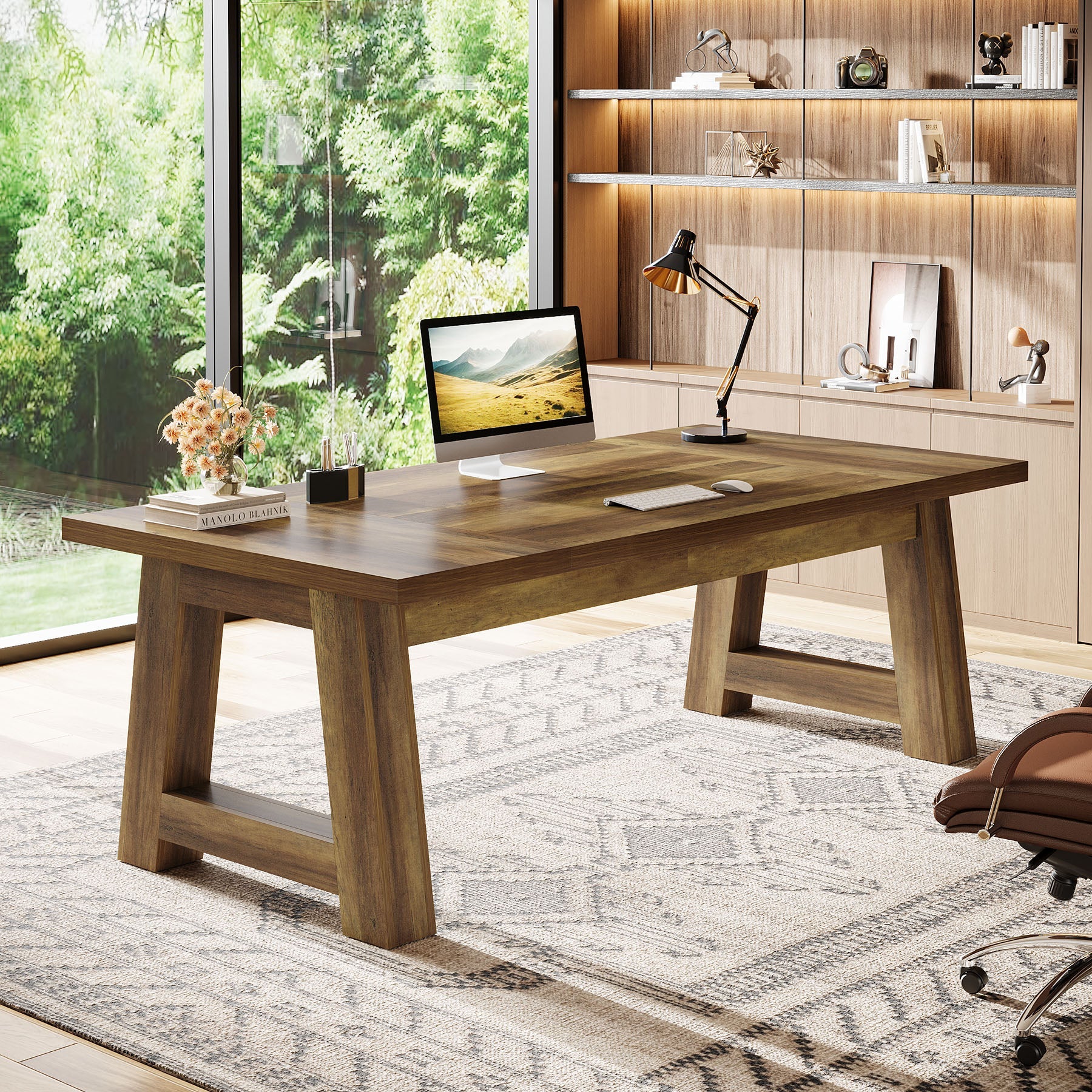 70.5" Executive Desk, Large Office Computer Desk with Thickened Frame Tribesigns