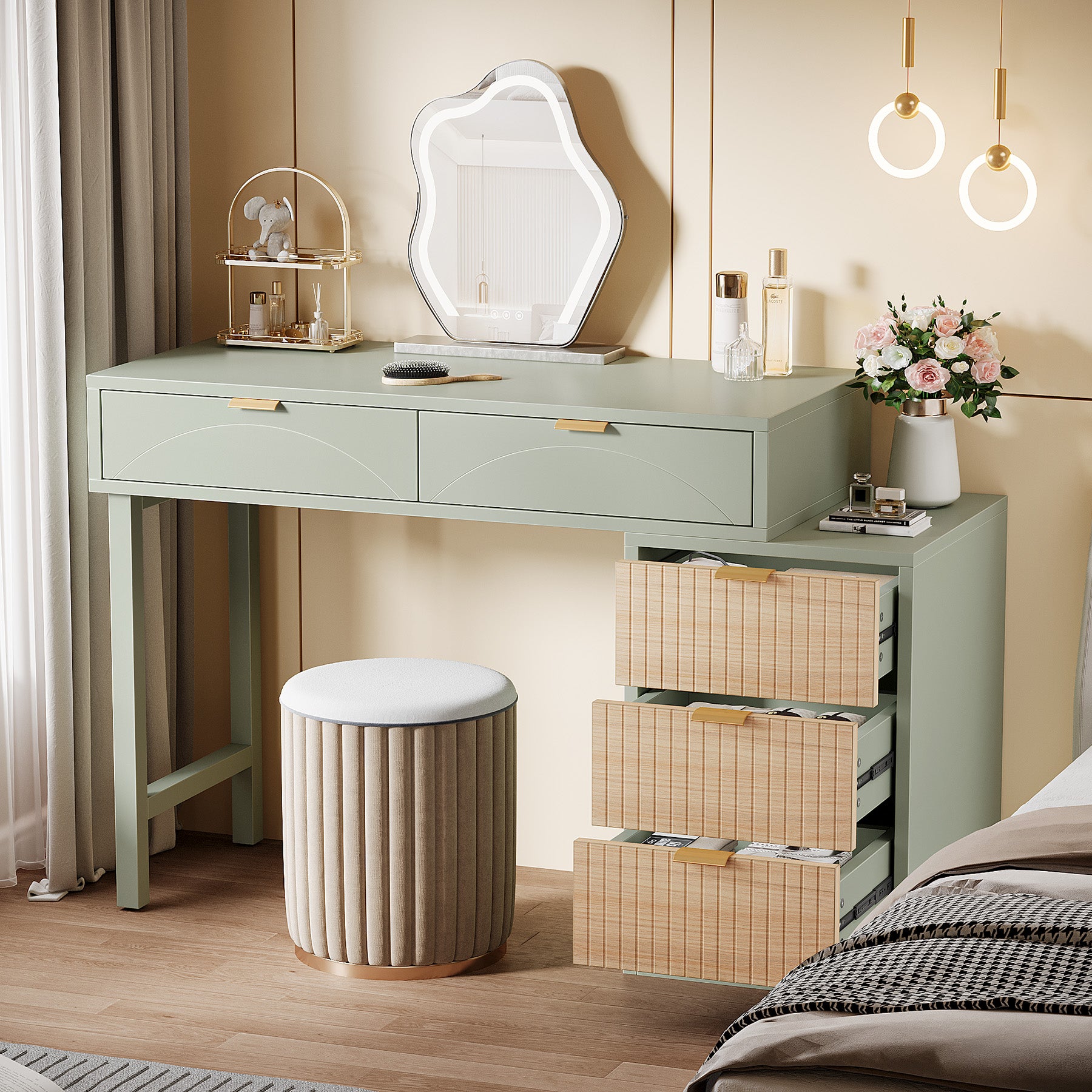 55" Makeup Vanity Table, Rustic Dressing Table Makeup Table