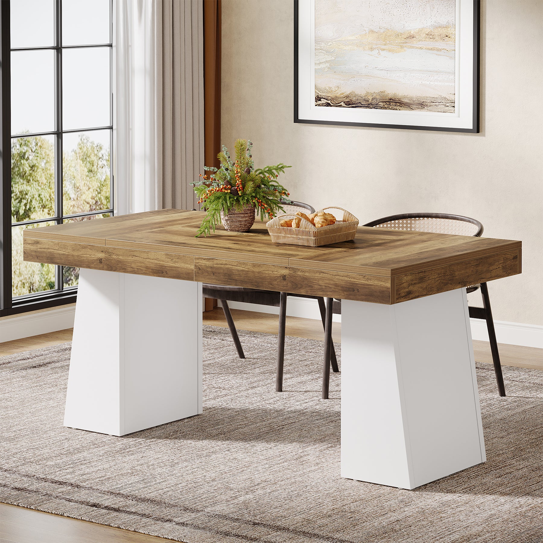 55" Dining Table for 4-6, Rectangular Kitchen Dinner Tables with Sturdy Legs