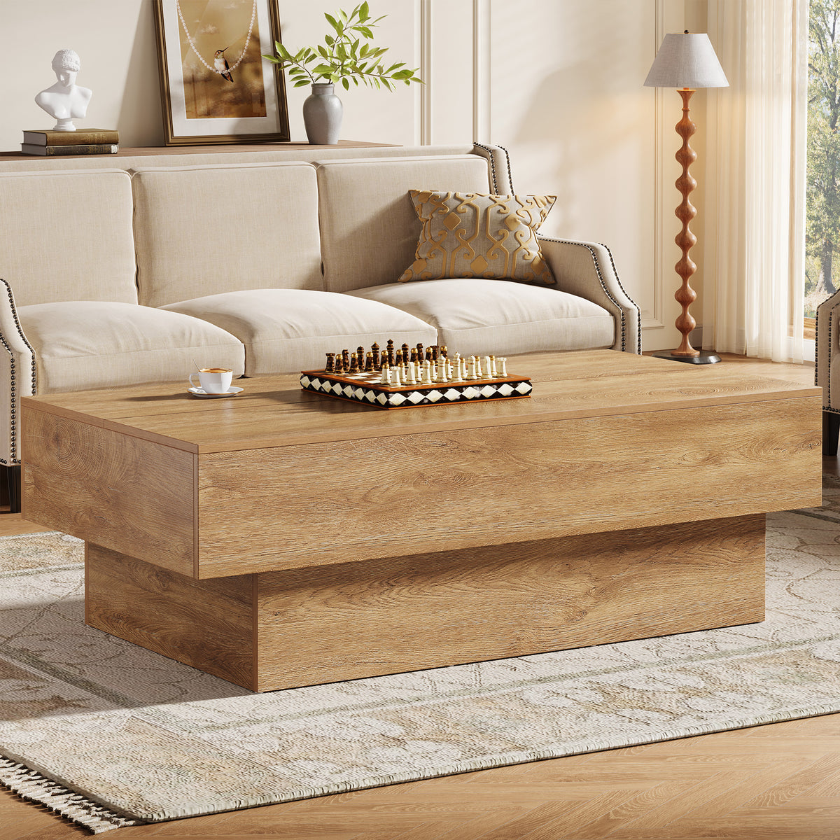55" Farmhouse Coffee Table with Sturdy Pedestal Base