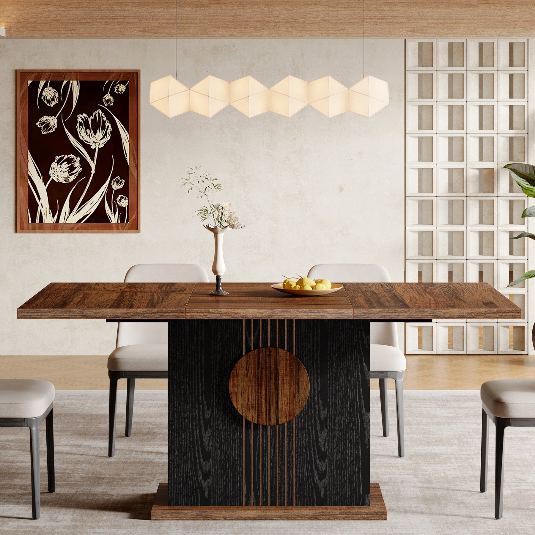 55" Rectangular Dining Table for 4–6 People, Farmhouse Wood Kitchen Table