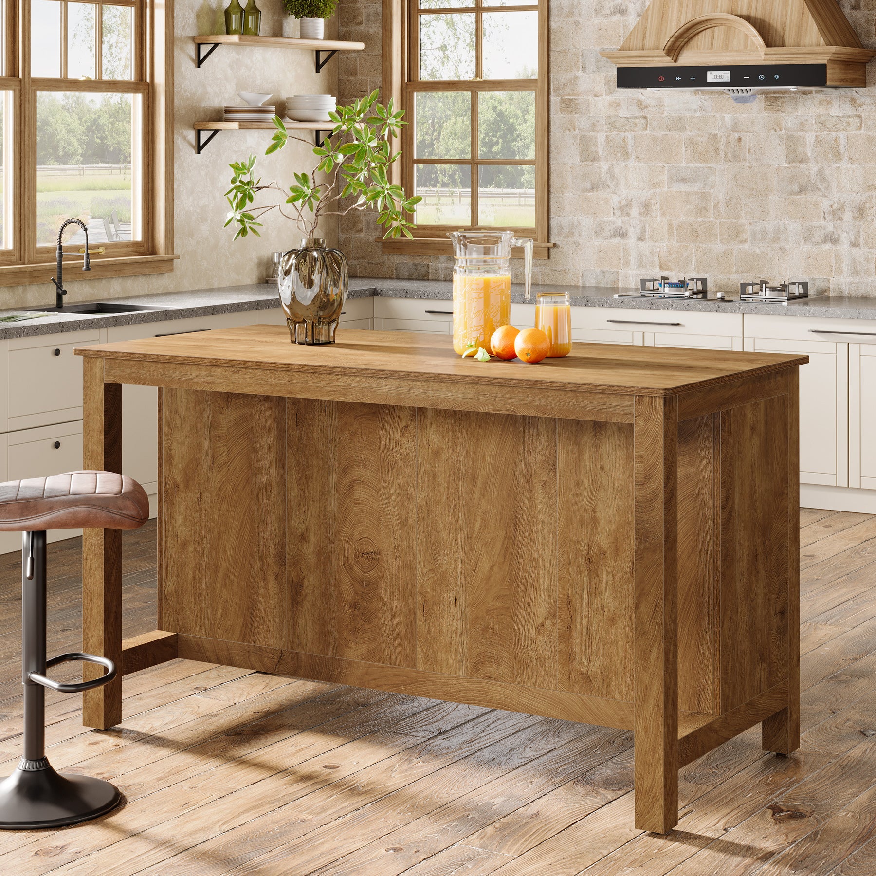 59" Kitchen Island, Farmhouse Stationary Island Table with Storage for Kitchen