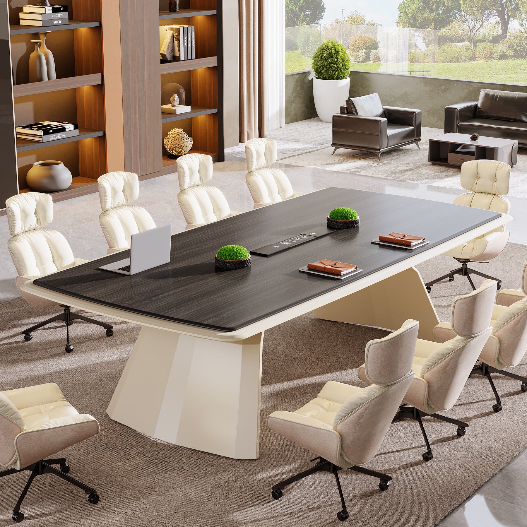 94.4" Luxury Executive Desk With Stainless Steel Base & Power Strip