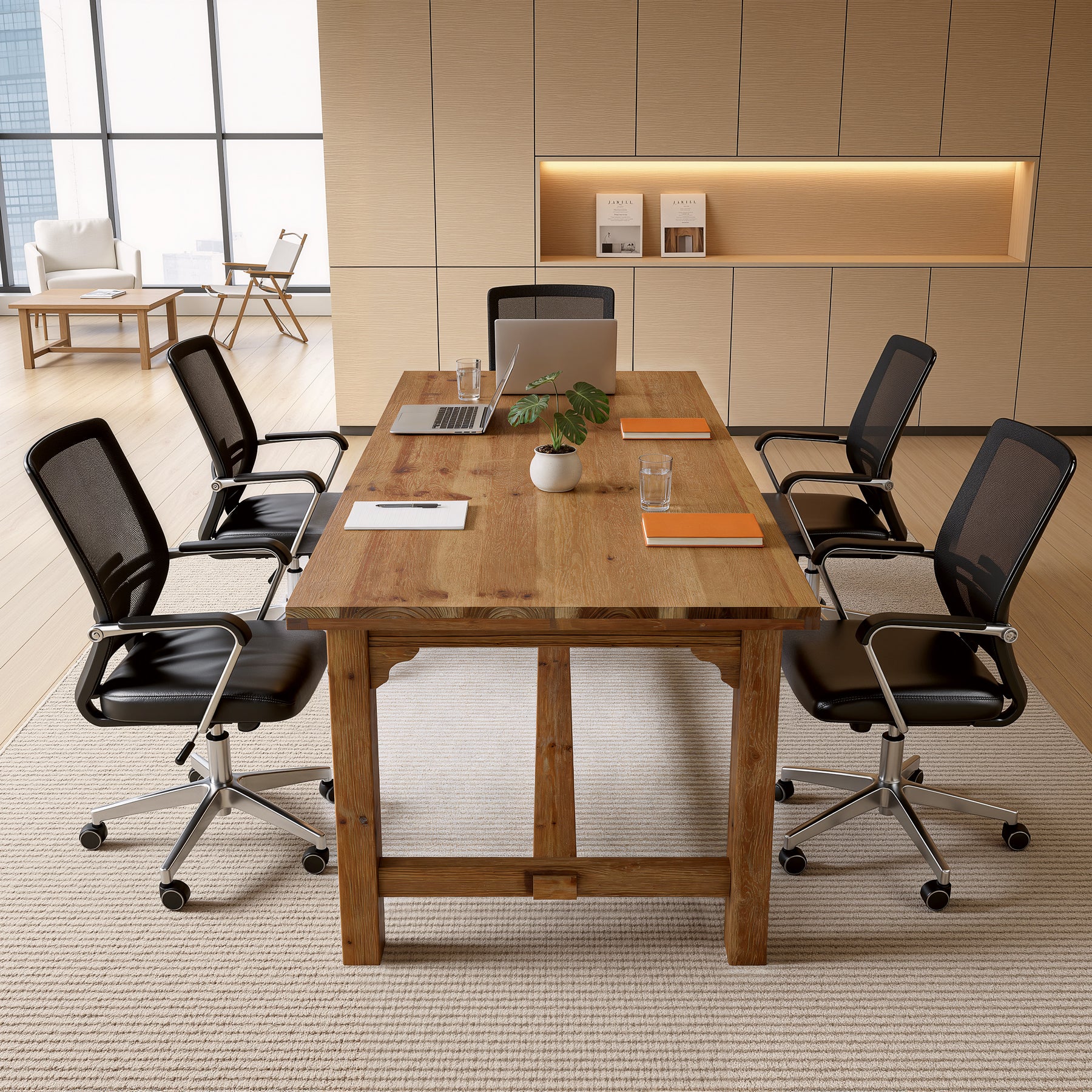 Solid Wood Executive Desk, 63" Computer Desk with Foot Bar for Home Office