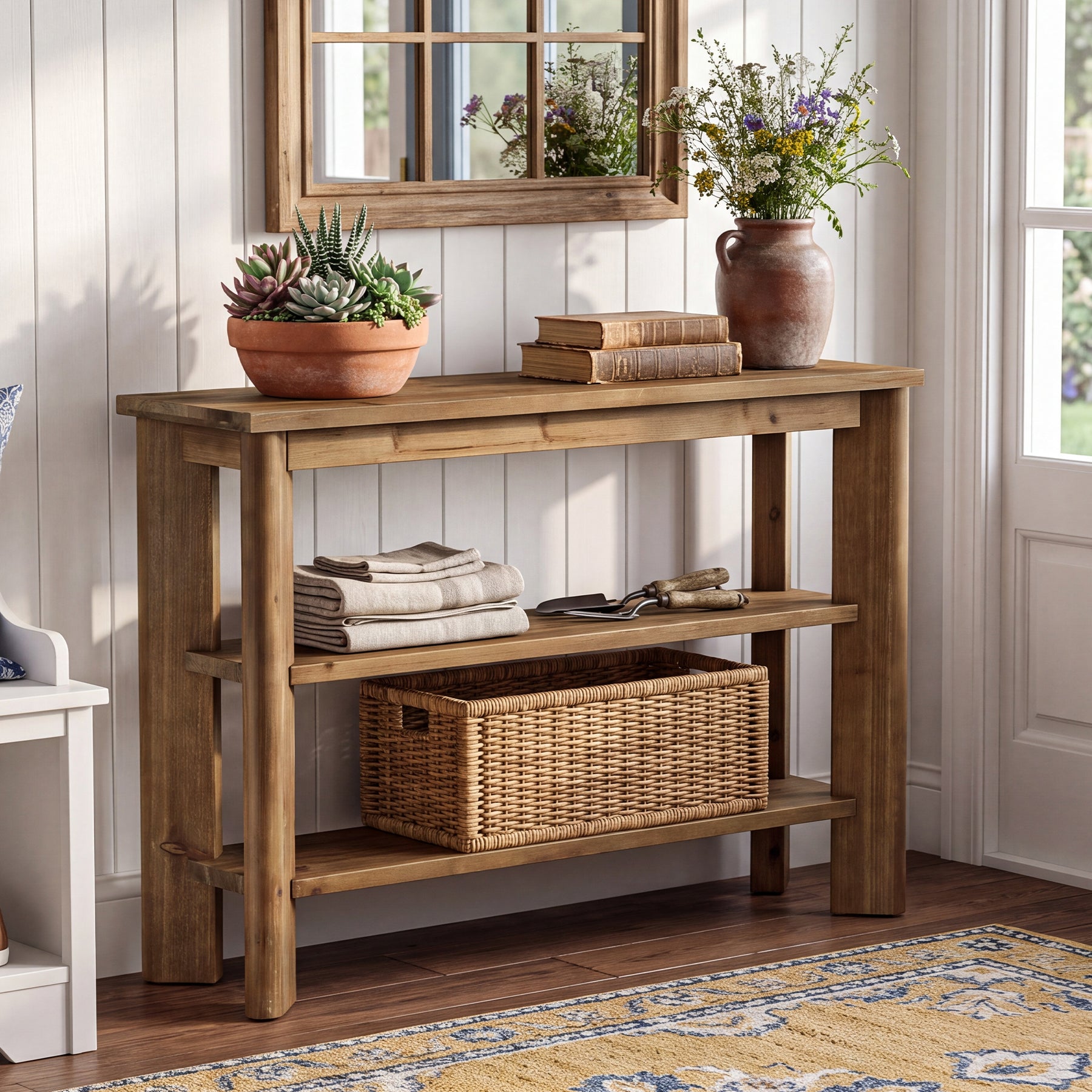 41" Wood Console Table, 3-Tier Entryway Table Sofa Table Behind Couch for Hallway, Foyer