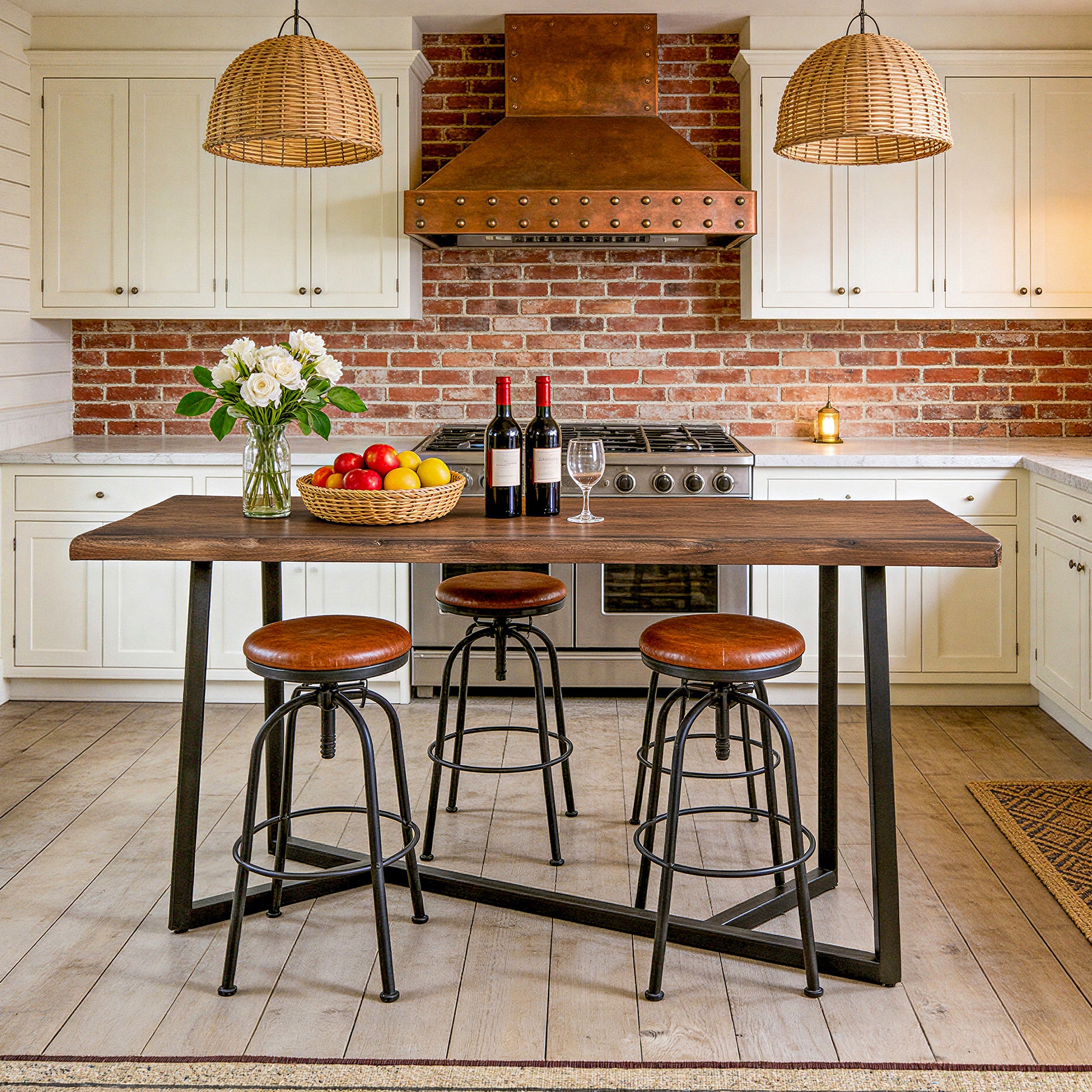 Solid Wood Bar Table, 63" Counter Height Pub Table with Sturdy Metal Frame