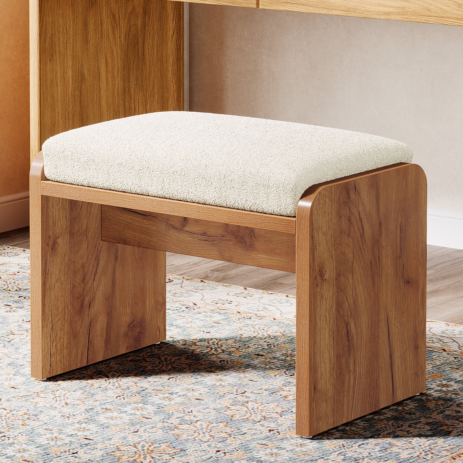 Vanity Stool, Modern Upholstered Ottoman Bench with Removable Cushion