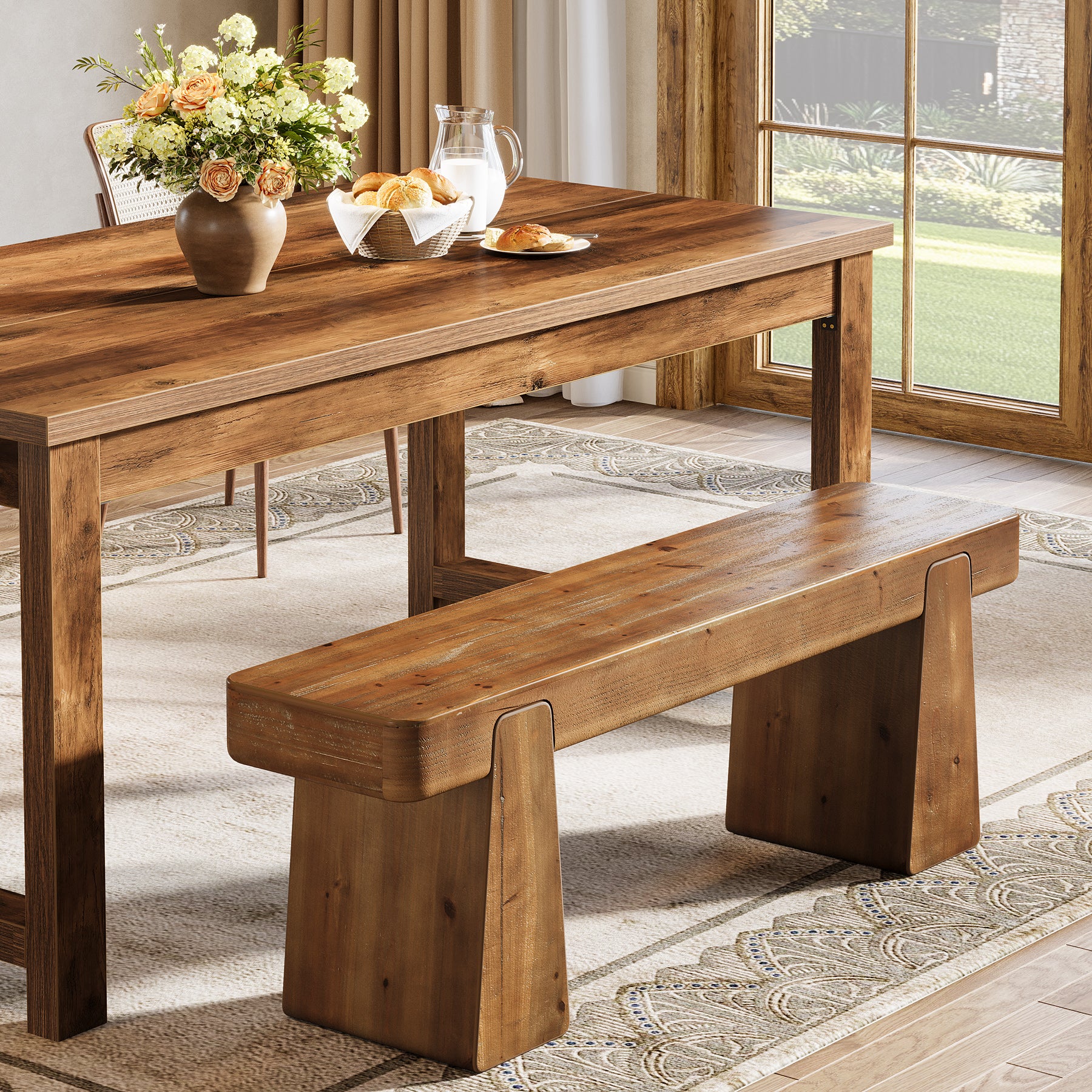 47" Solid Wood Dining Bench, Farmhouse Dining Table Bench for 2-3