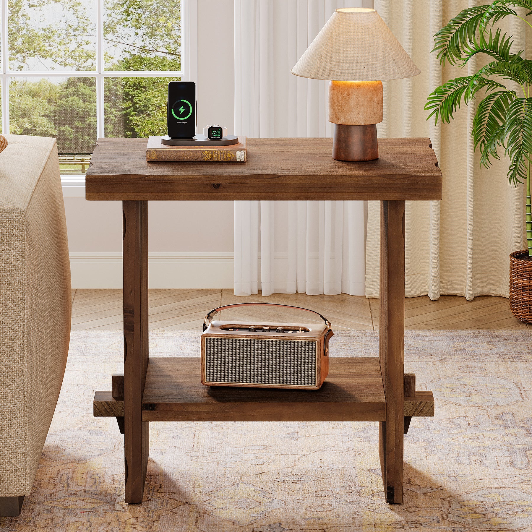 Tribesigns 23.62-Inch Solid Wood Side Table, Wooden End Table with Solid Base