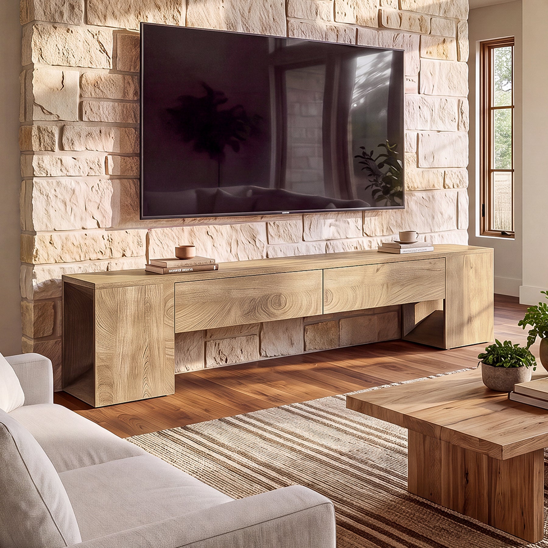 86" Extra-Long TV Stand, Media TV Console with Double Drawers for TVs up to 90 Inch