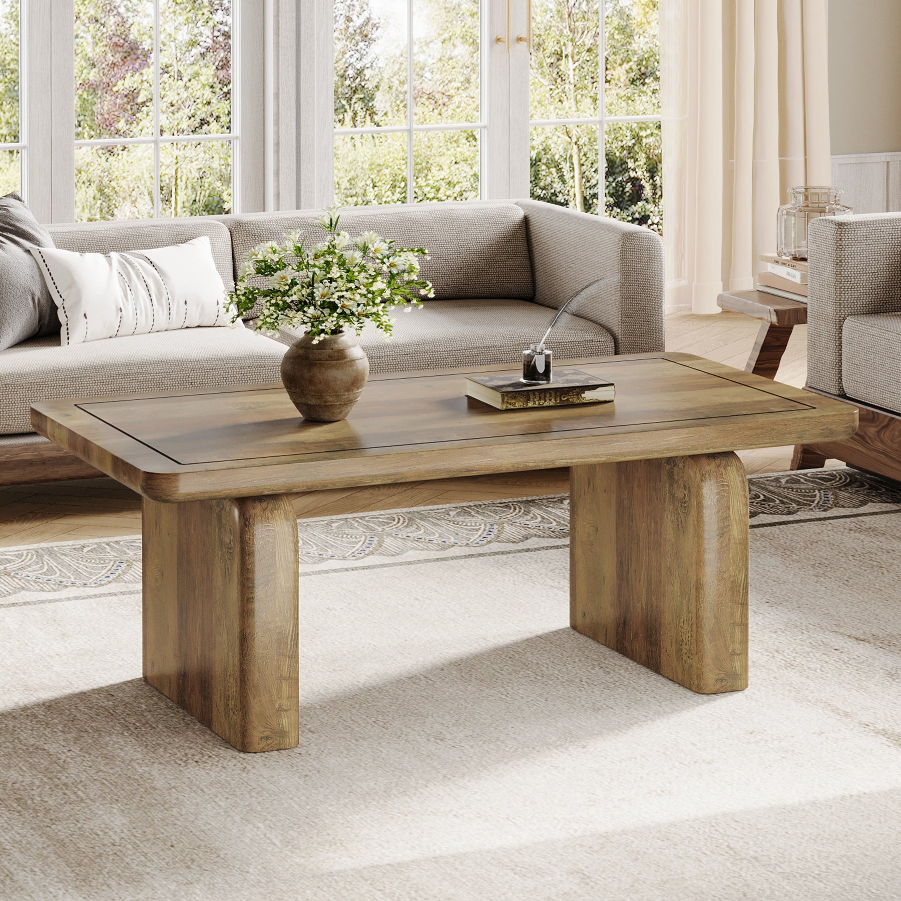 Rectangle Coffee Table, 47.24" Tea Table with Thickened Tabletop