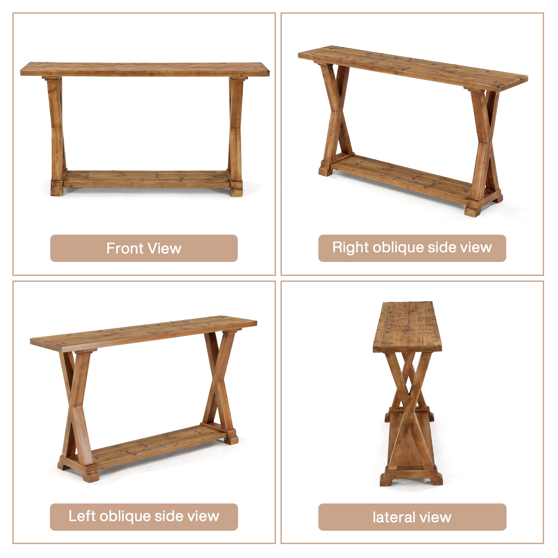 63" Solid Wood Console Table, Narrow Farmhouse Sofa Table with 2-Tier Storage for Entryway, Hallway & Behind Couch