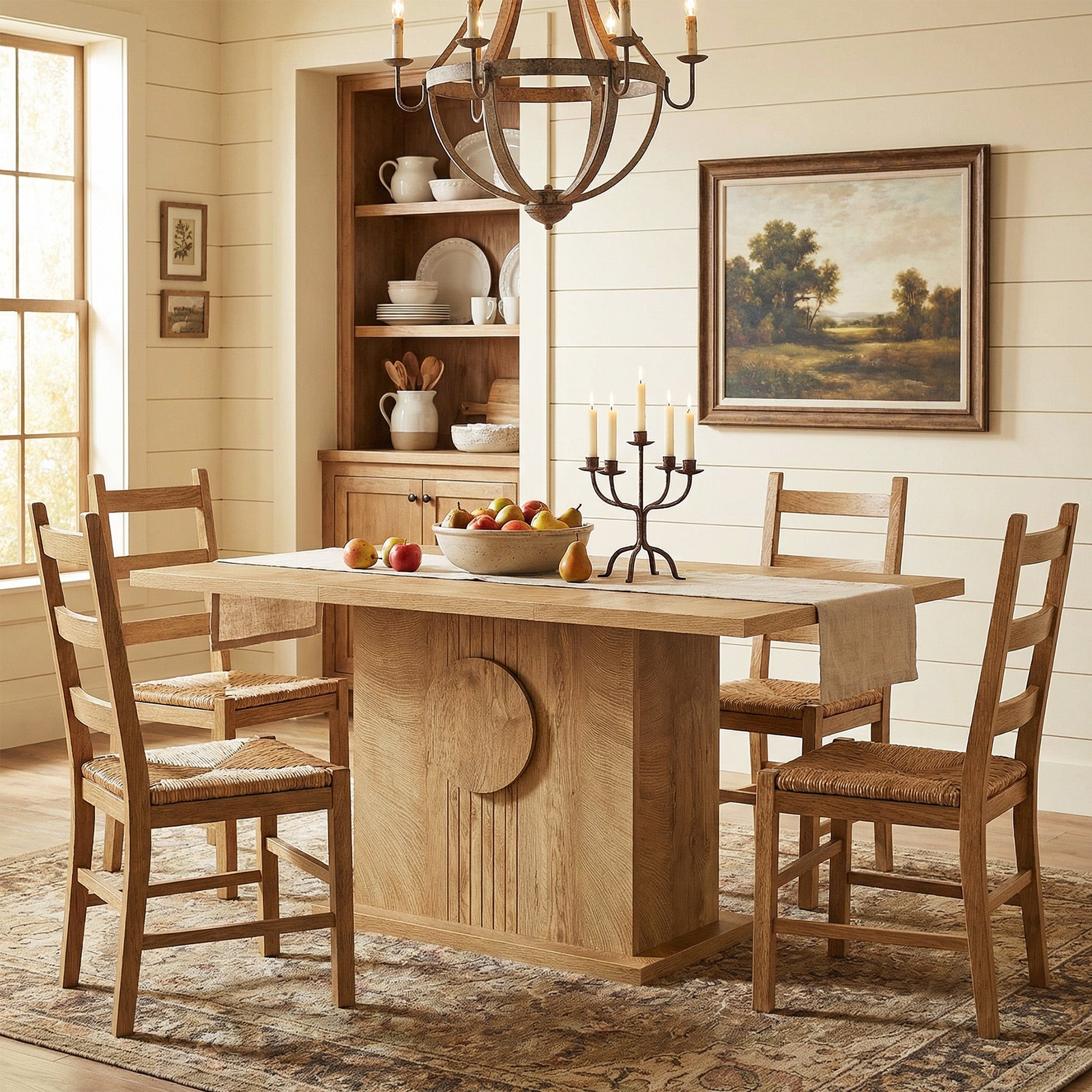 55" Rectangular Dining Table for 4–6 People, Farmhouse Wood Kitchen Table