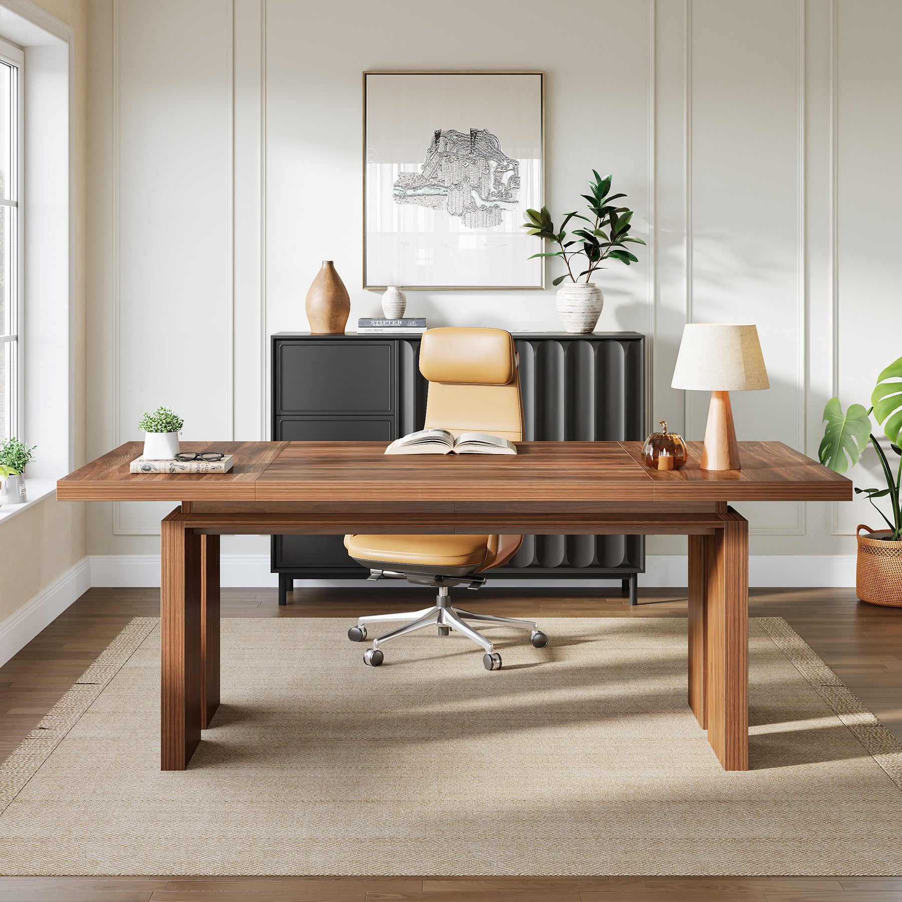 63" Executive Desk, Mid - Century Modern Computer Desk Writing Table Tribesigns