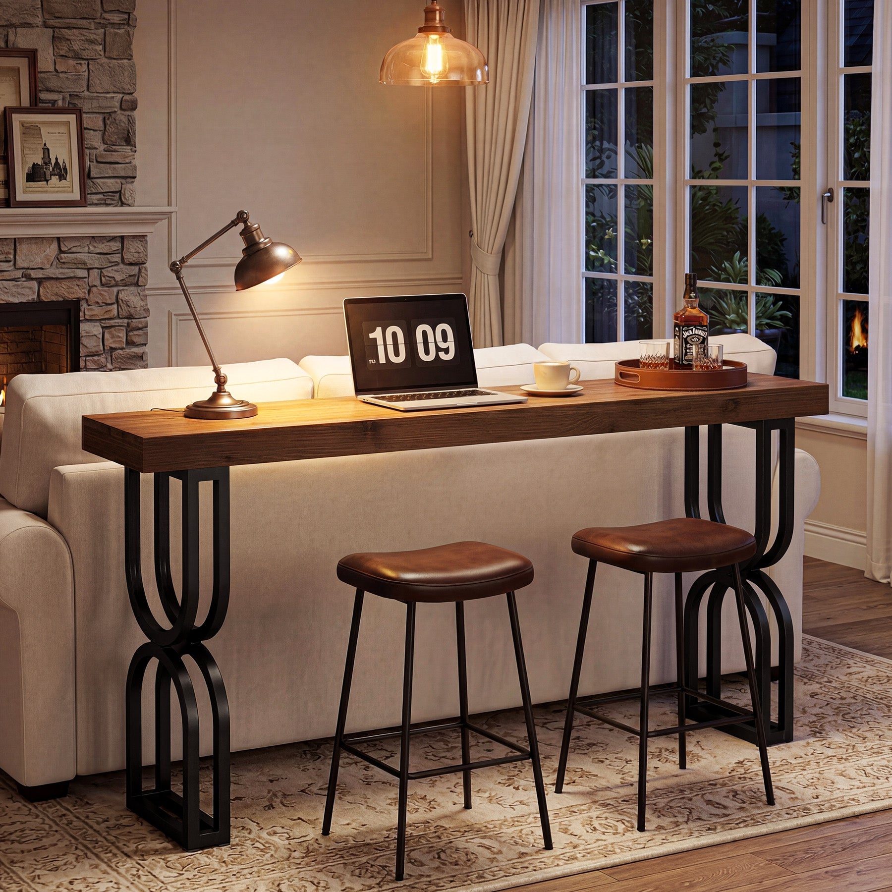 59" Solid Wood Console Table, Narrow Sofa Table with Metal U-Shaped Legs, Industrial Entryway Table for Hallway & Living Room