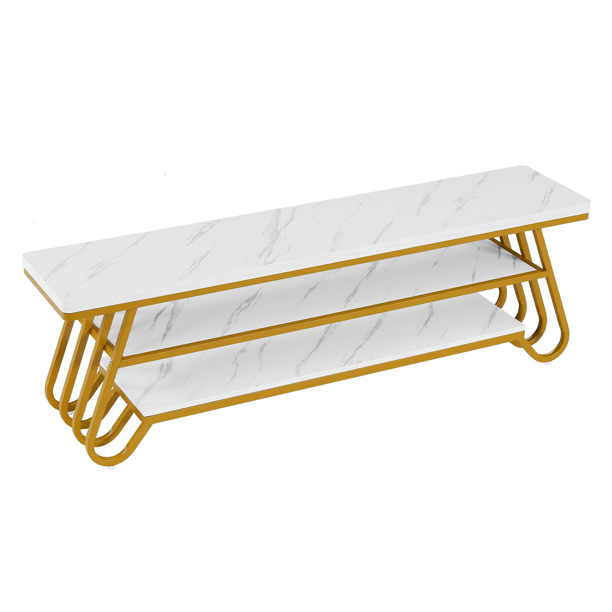 3-Tier Shoe Bench, 63" Entryway Bench with Storage Shelves & Metal Frame
