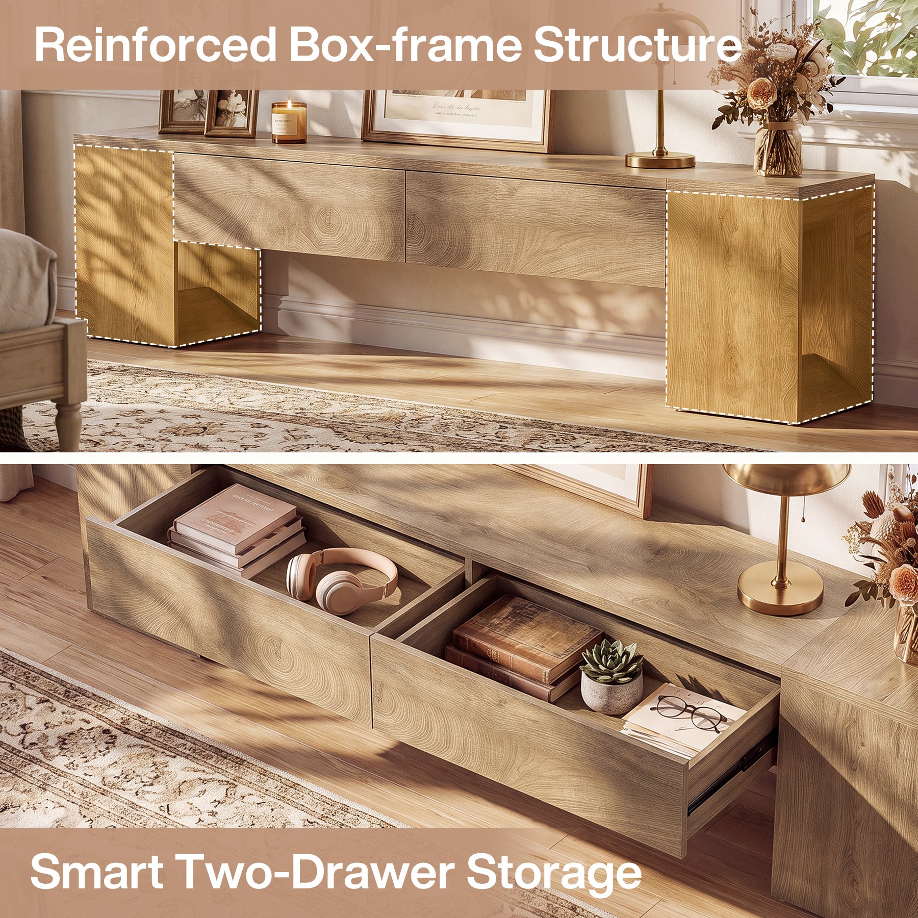 86" Extra-Long TV Stand, Media TV Console with Double Drawers for TVs up to 90 Inch