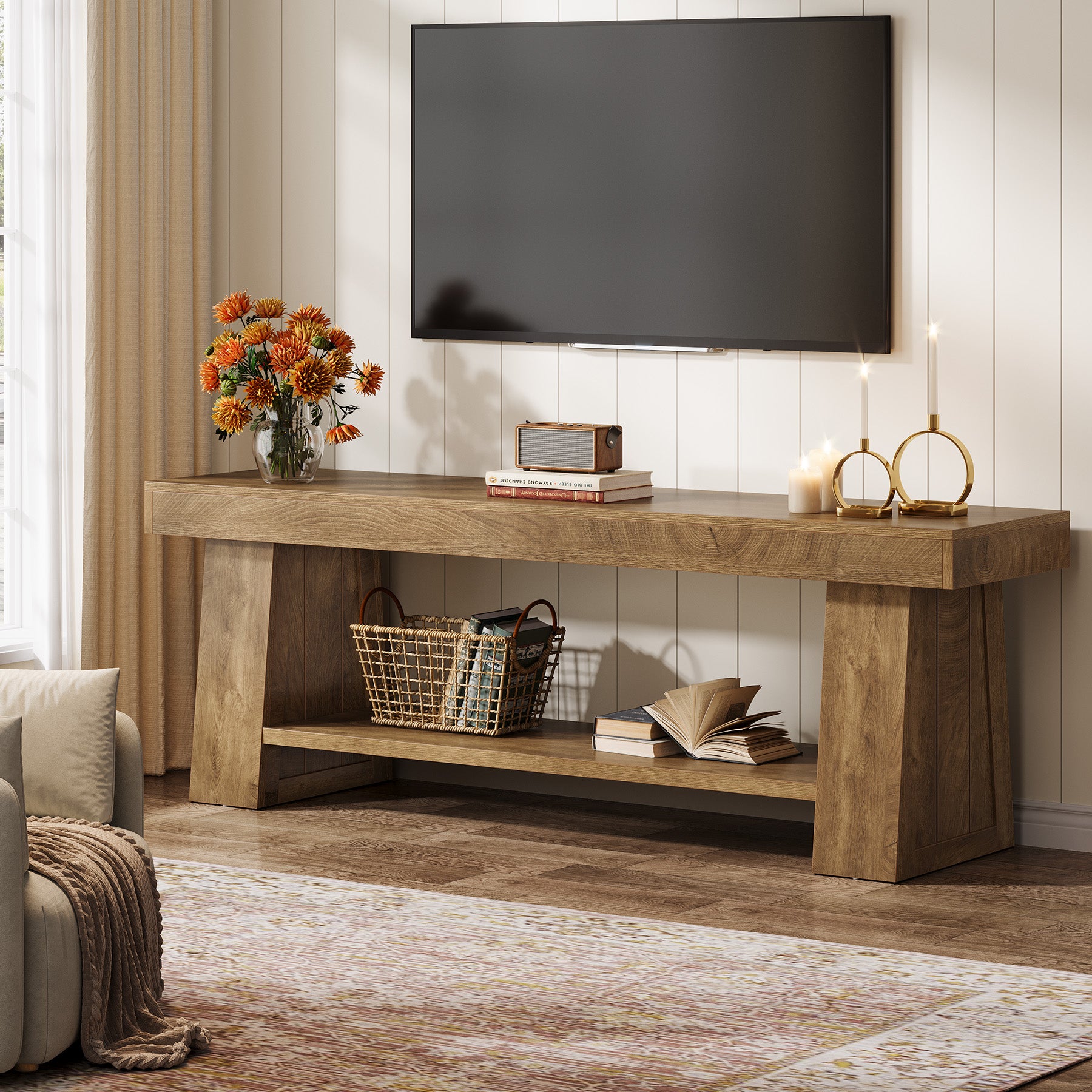 63" TV Stand for TVs up to 75", Entertainment Center with Open Storage Shelves