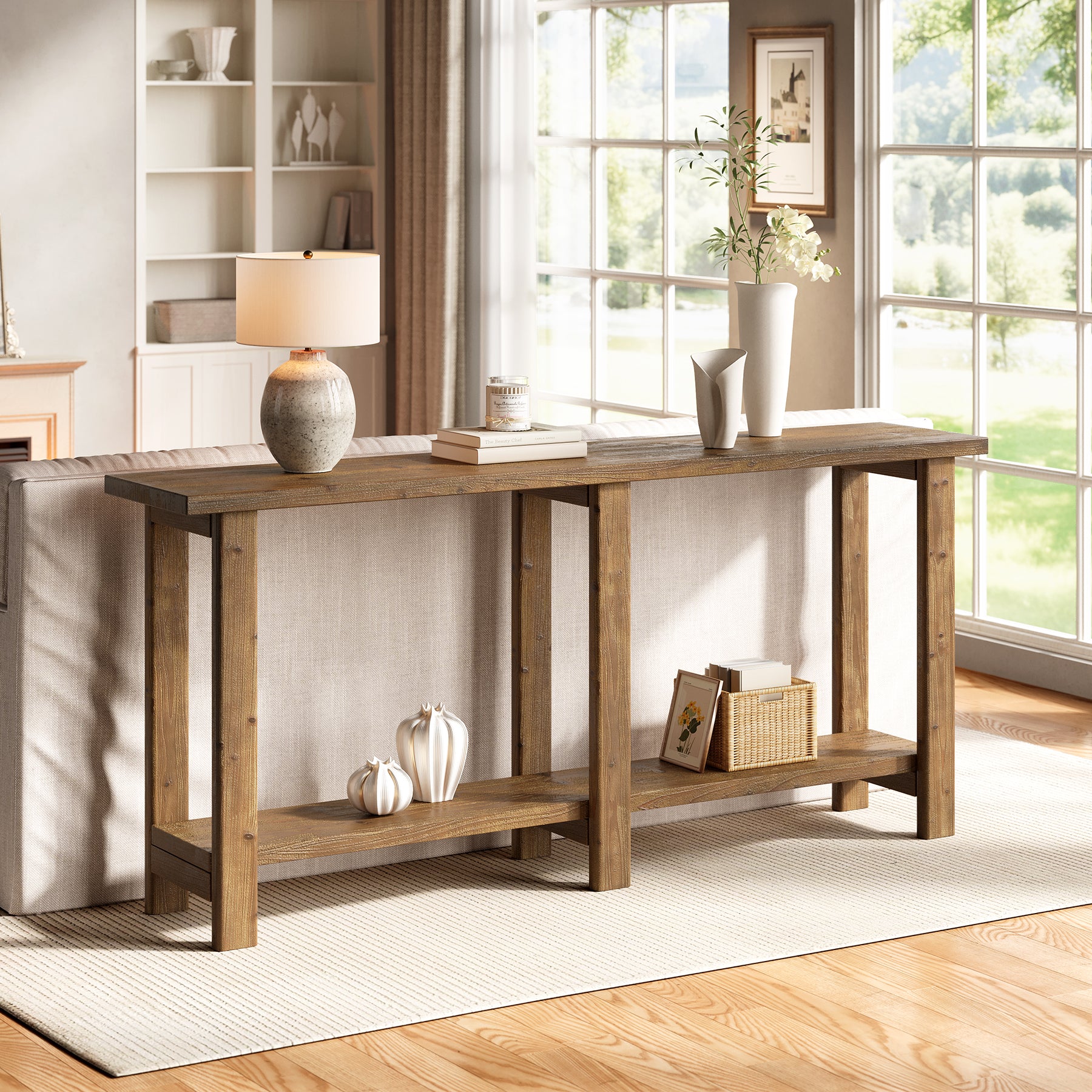 Solid Wood Console Table, 70.9" Sofa Table Behind Couch for Entryway