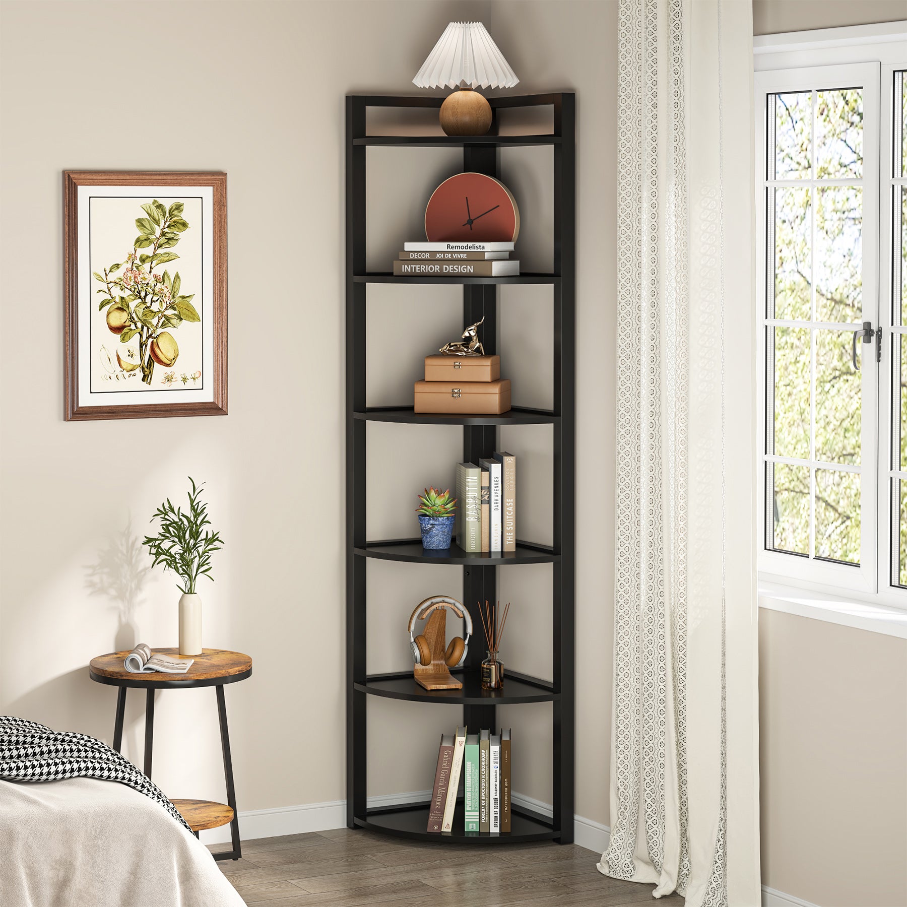 6-Tier Corner Shelf, 70.9 Inch Tall Corner Bookshelf Small Bookcase Rustic Corner Shelving Unit Storage Rack