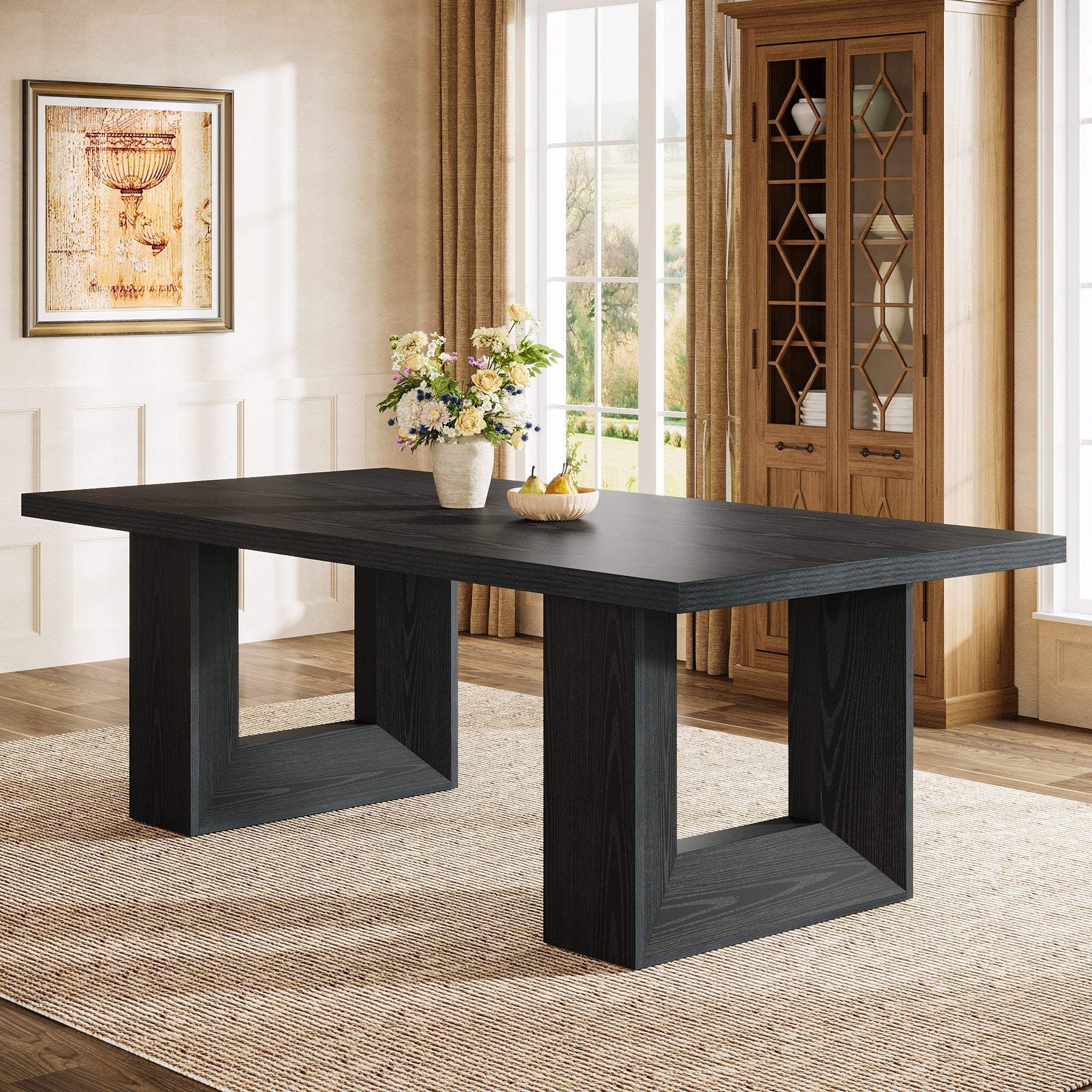 Rectangle Dining Table for 6-8, 63" Kitchen Table with Geometric Frame