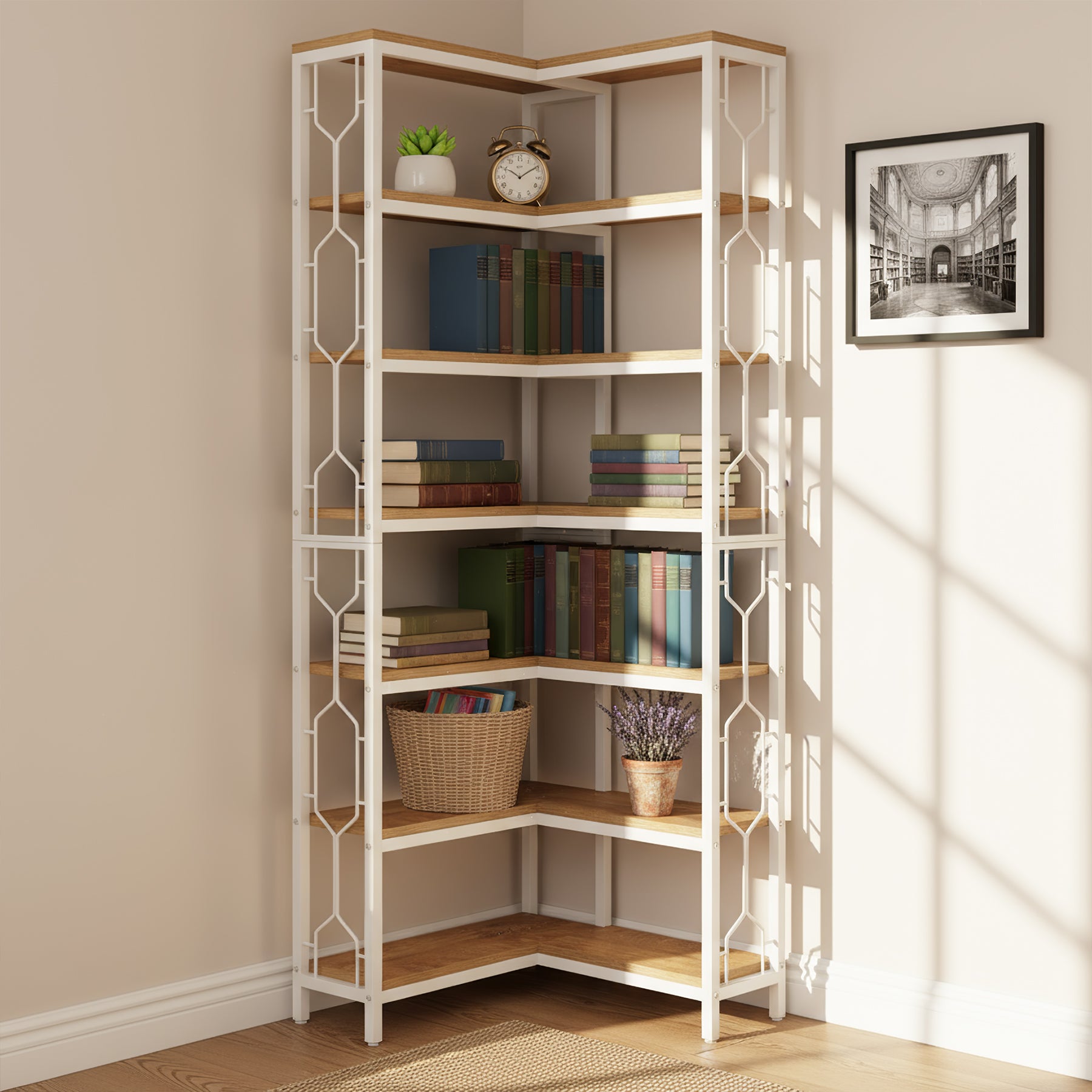 7-Tier Corner Bookshelf, Industrial Corner Etagere Bookcase