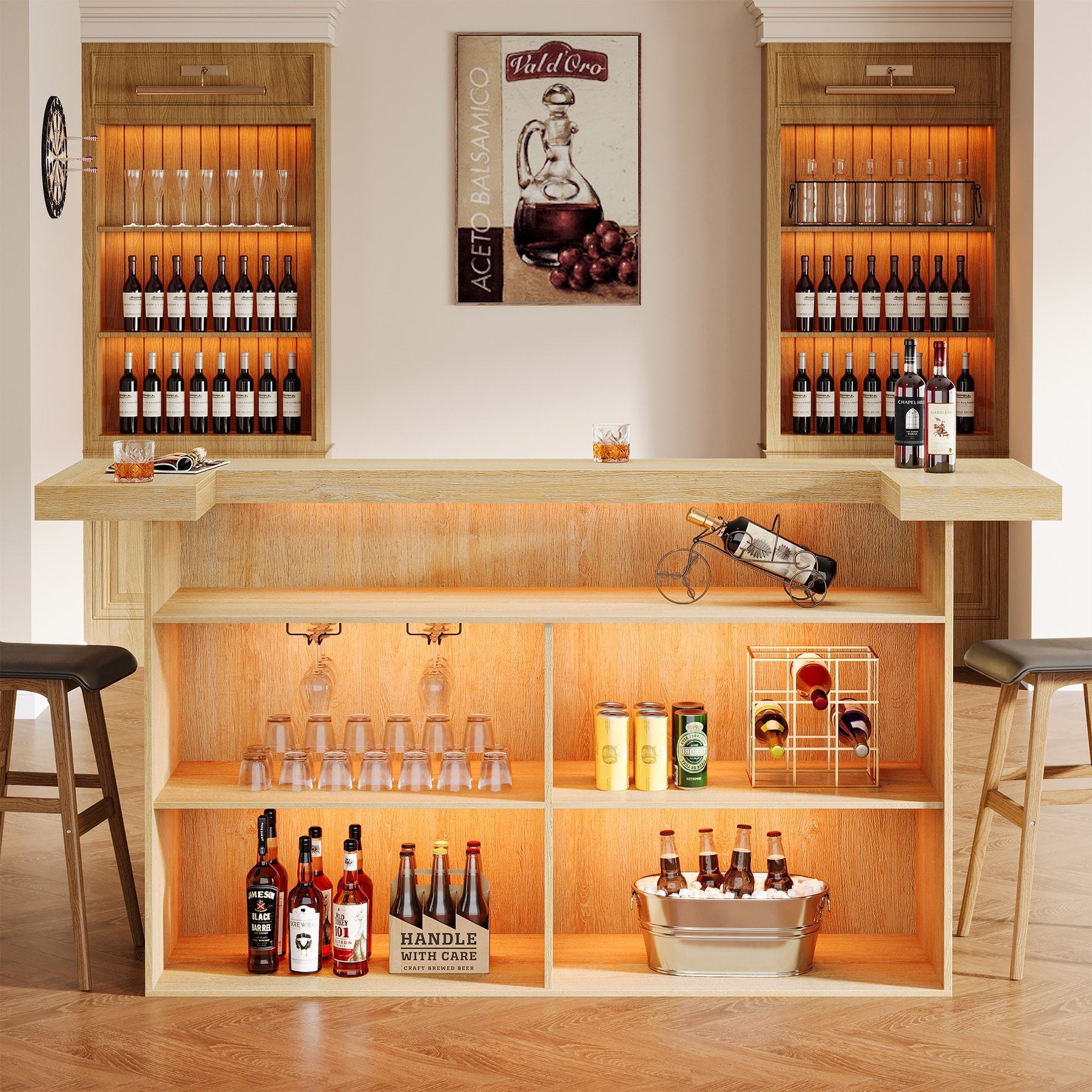 70.9" Bar Table, Modern Liquor Cabinet with 4-Tier Storage Shelves