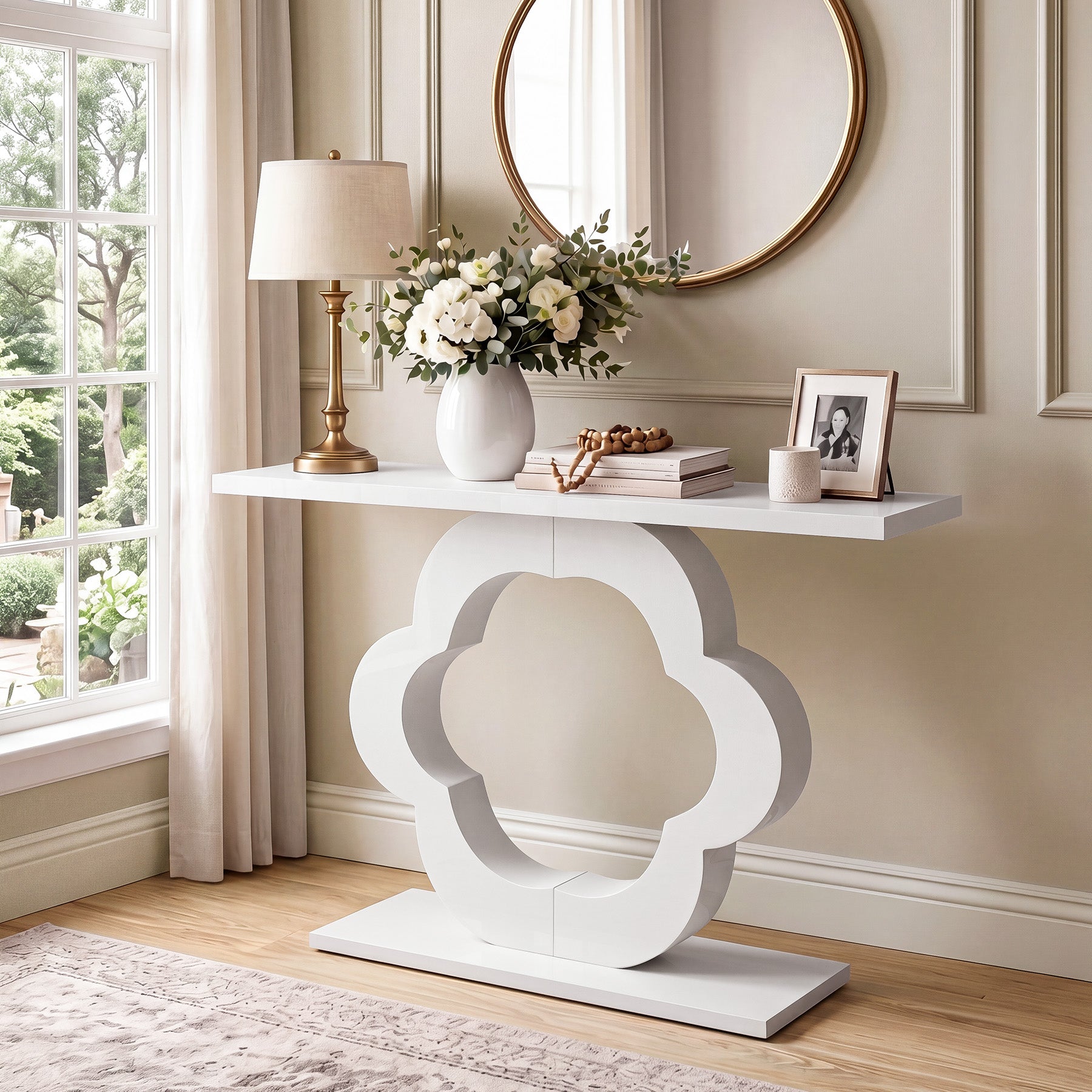 39.4" Console Table, Modern Entryway Sofa Table with Flower Cutout Base