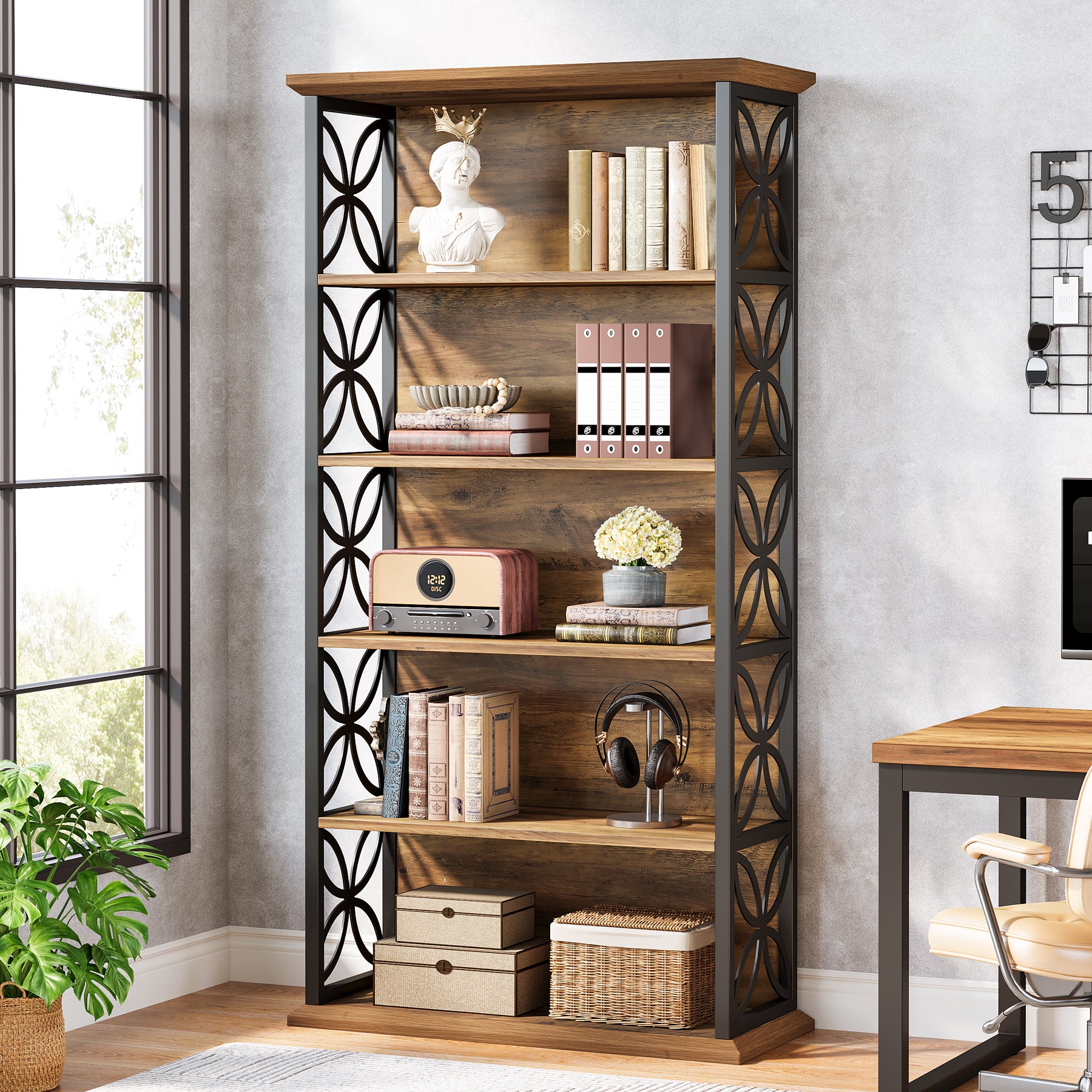 6 - Tier Bookshelf, 71" Industrial Bookcase Displaying Rack with Metal Frame Tribesigns