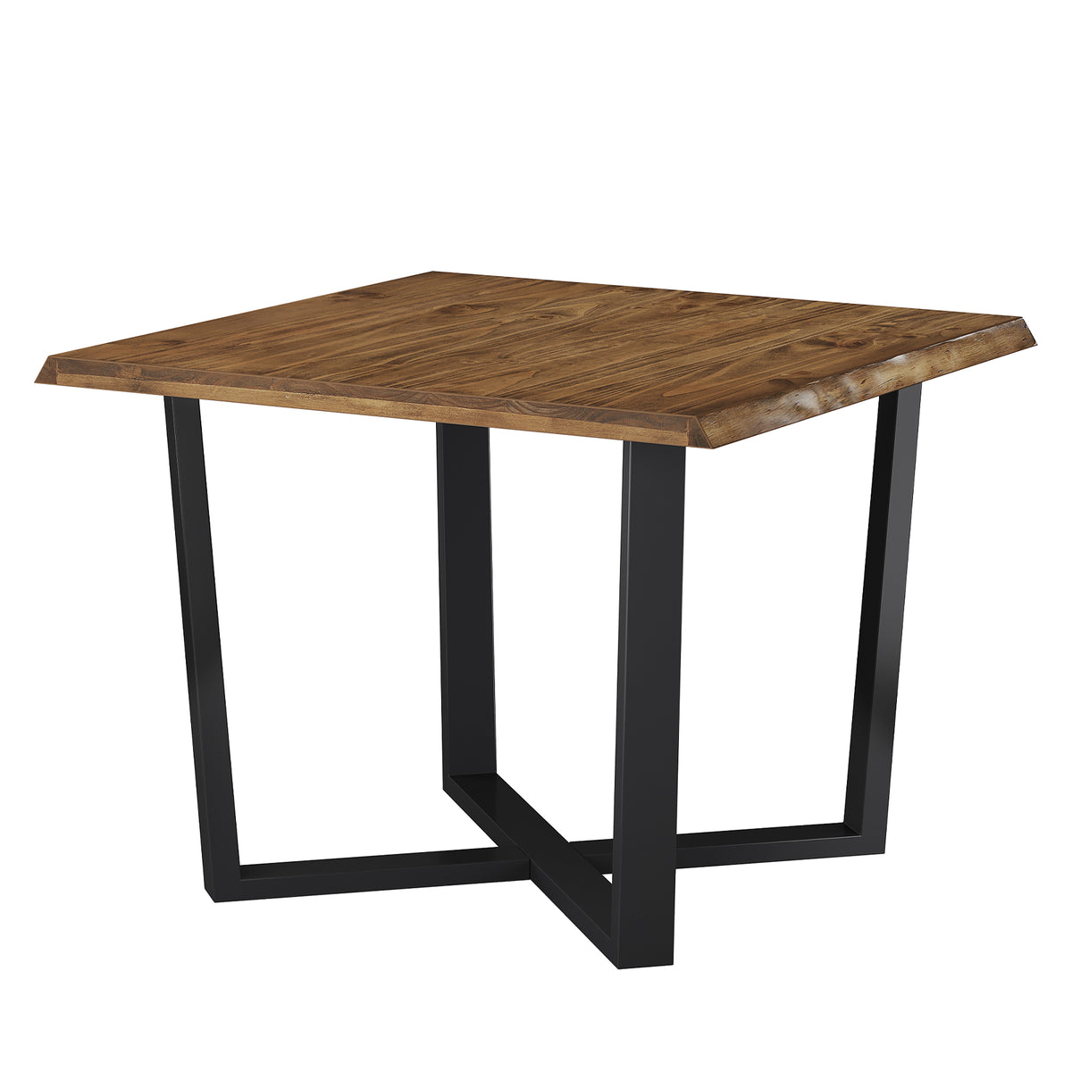 31.5" Solid Wood Square Dining Table with Live Edge Top & Cross-Braced Metal Legs