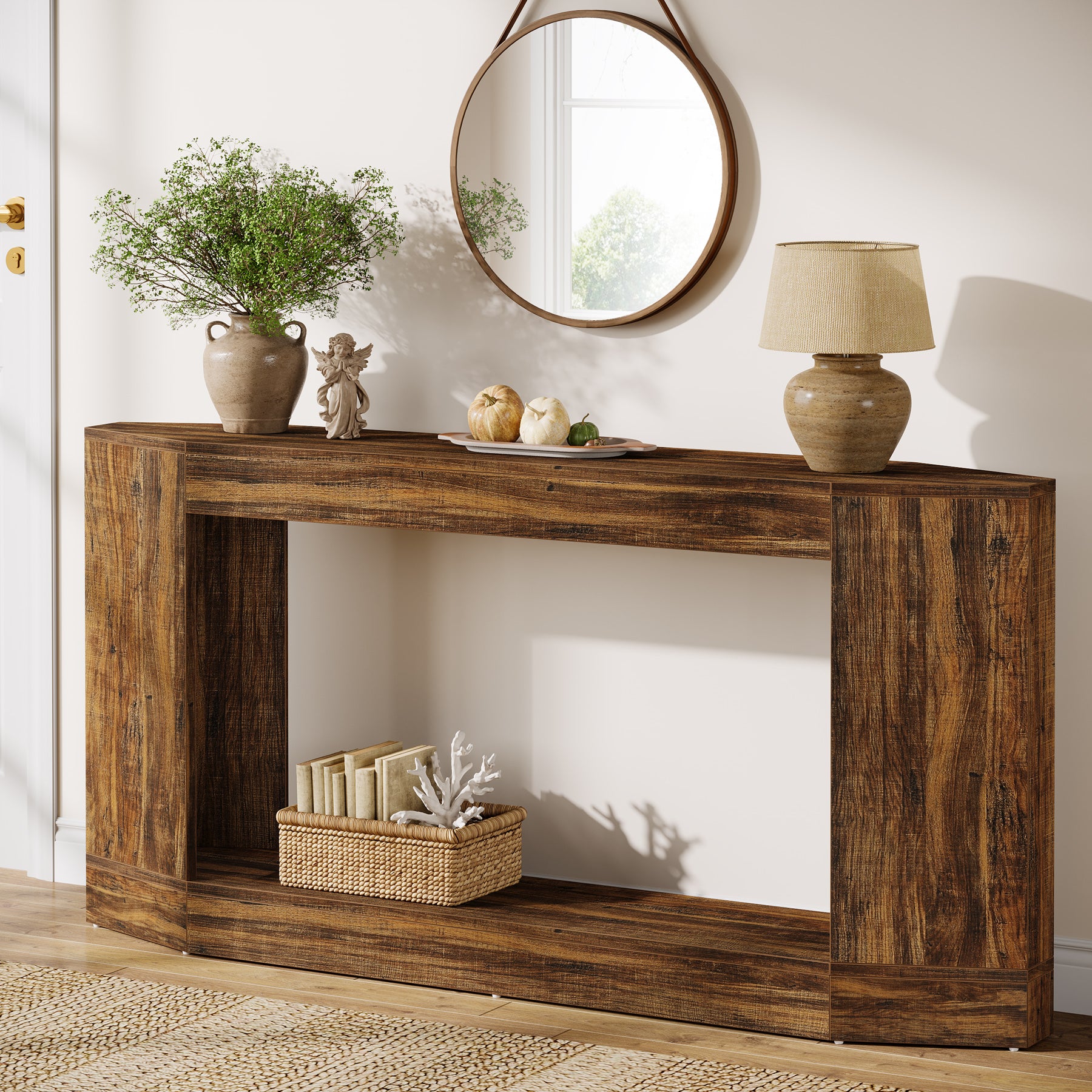 63" Console Table, Sofa Table Behind Couch Entryway Table with LED & Outlet Tribesigns