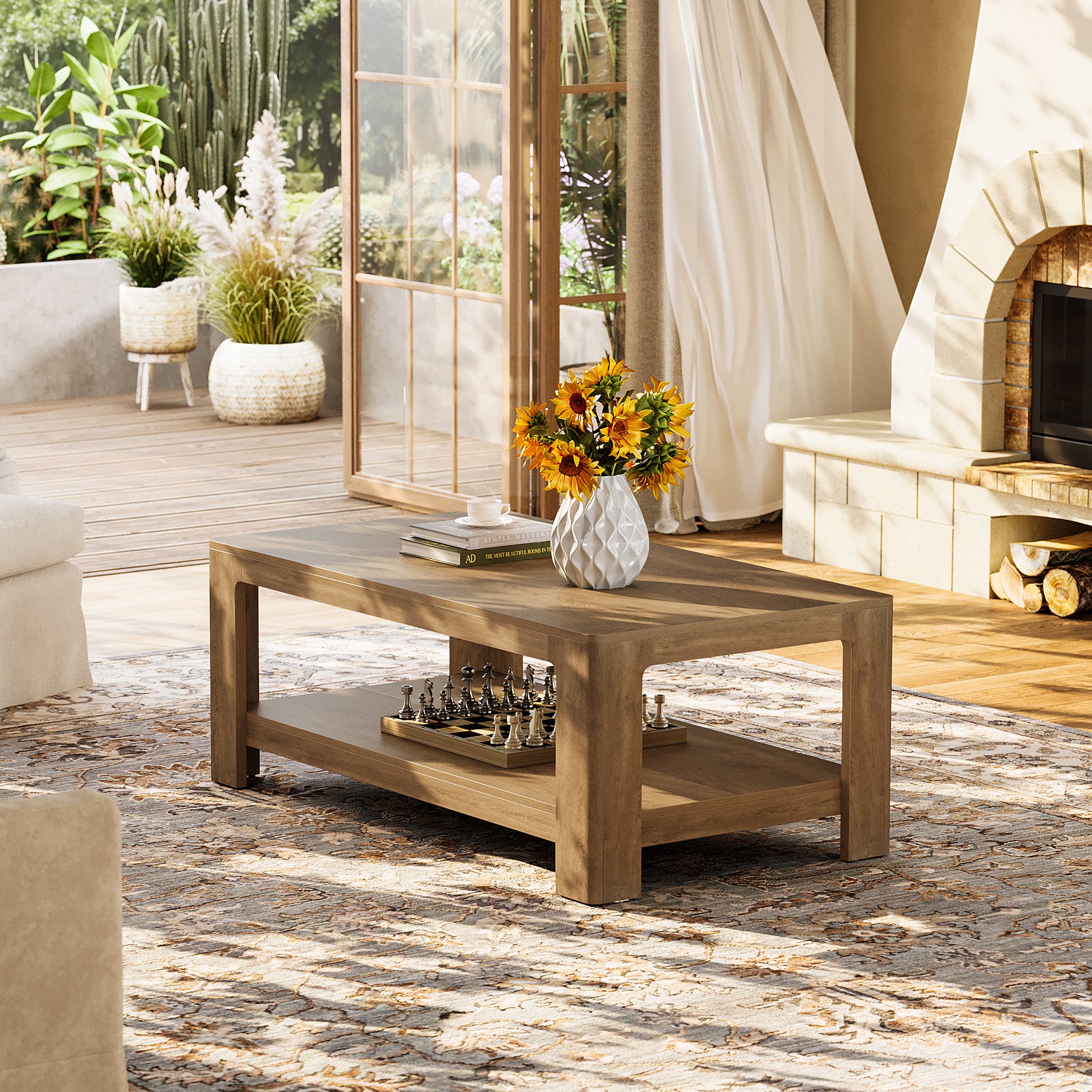 47.24" Rectangular Coffee Table with 2-Tier Storage