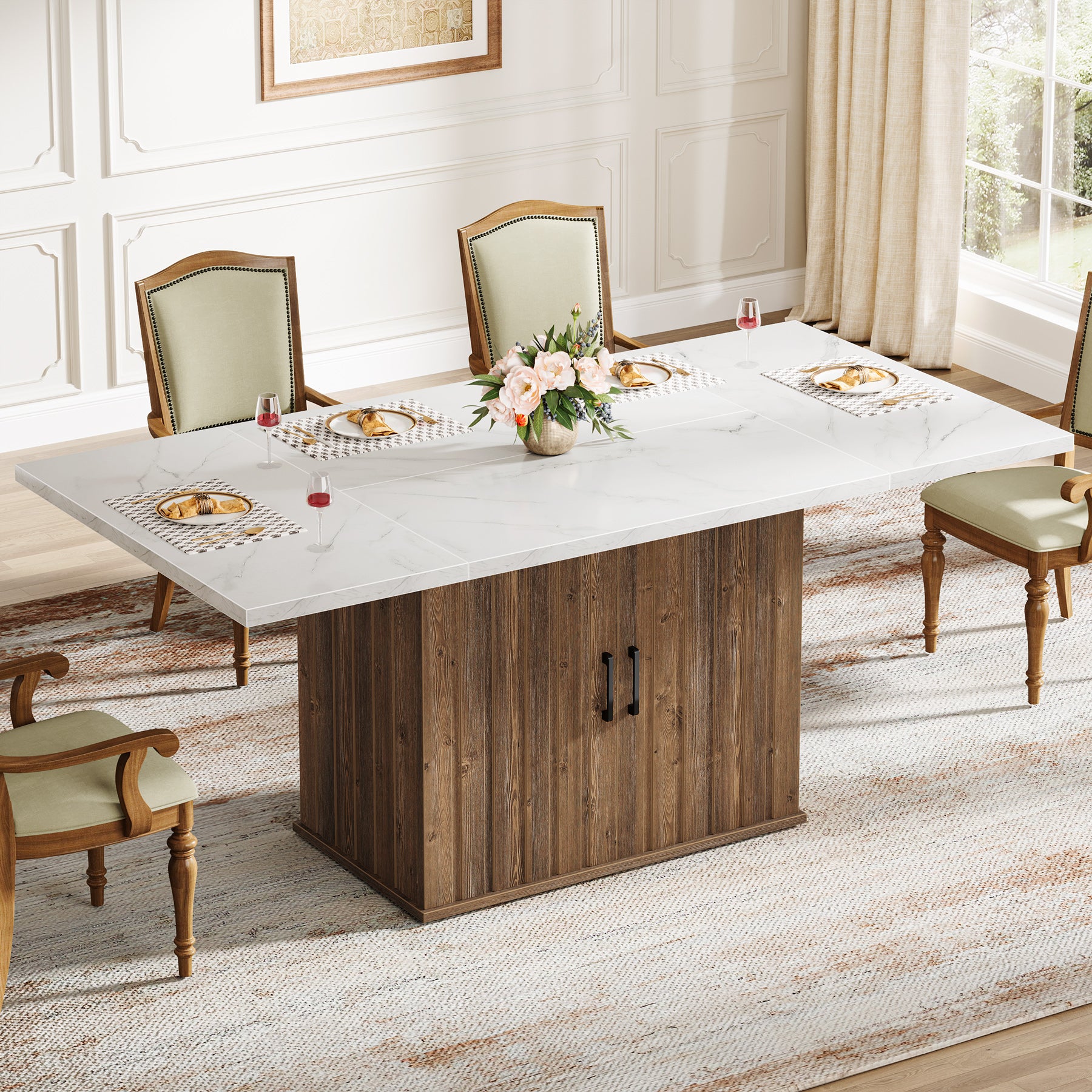 63" Dinning Table for 4-6, Rectangular Kitchen Table with Storage Cabinet